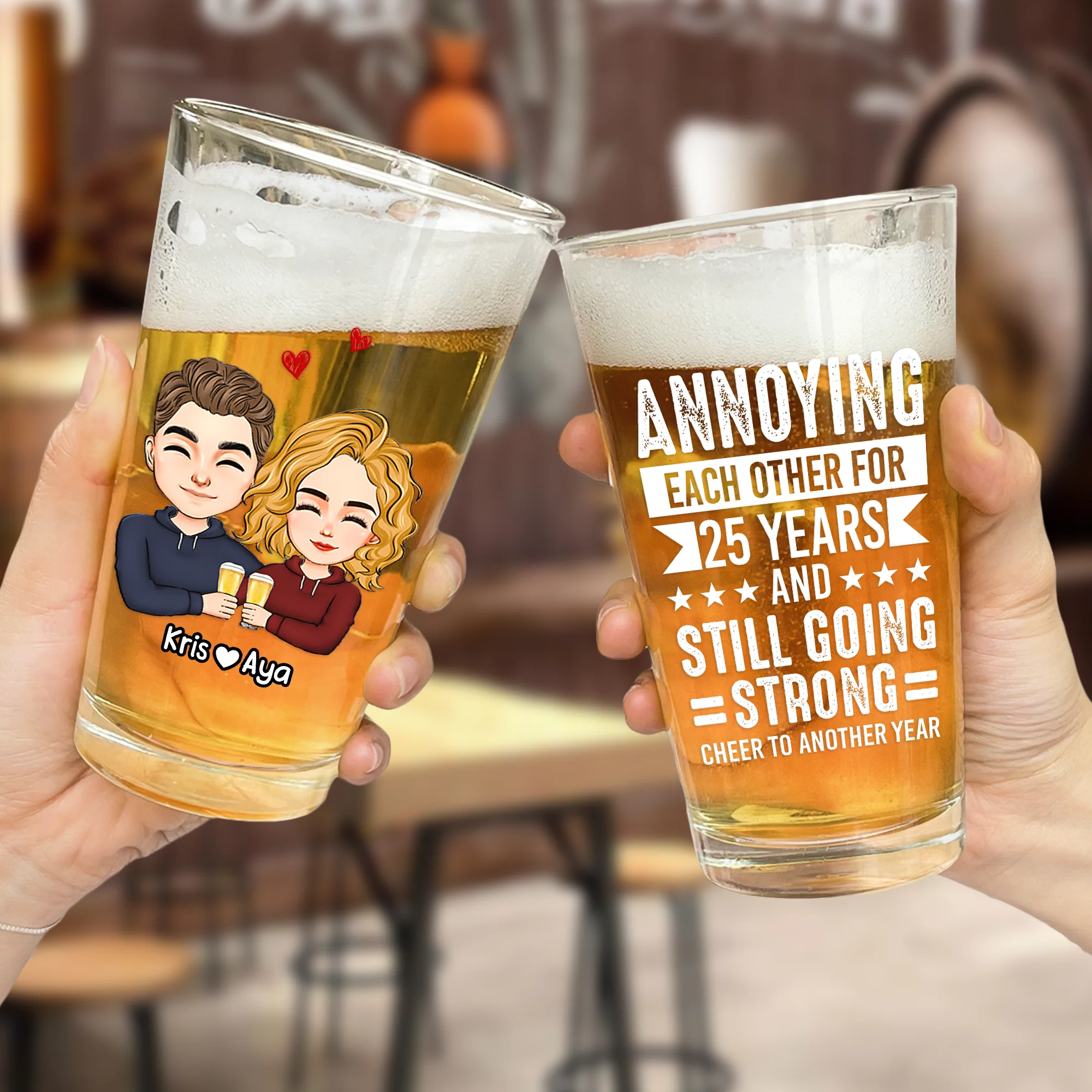 Annoying Each Other Years And Still Going Strong - Personalized Beer Glass - Image 2