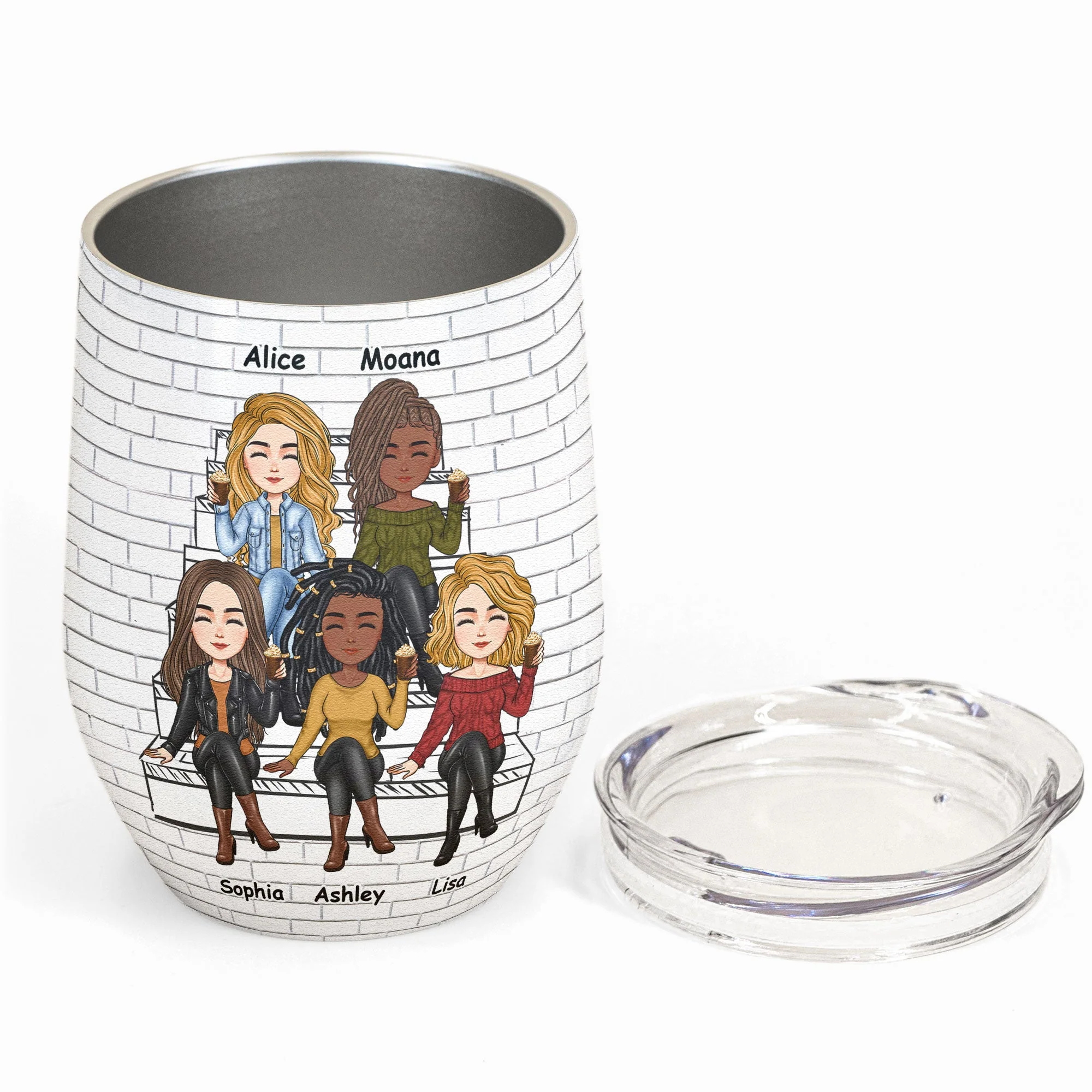 Another Year Of Bonding Over Alcohol - Cartoon Version - Personalized Wine Tumbler - Birthday, Funny Gift For Sisters, Sistas, Besties, Soul Sisters - Image 2