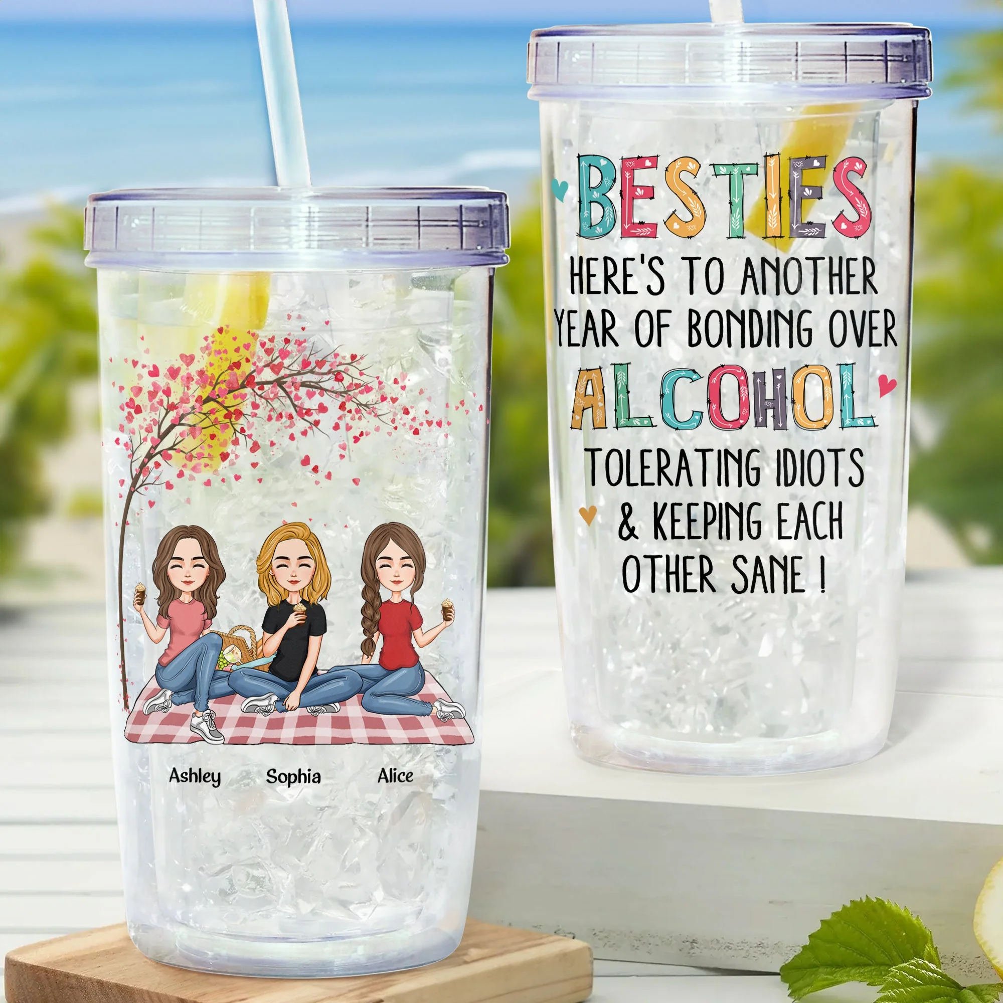 Another Year Of Bonding Over Alcohol - Personalized Acrylic Tumbler With Straw - Image 2