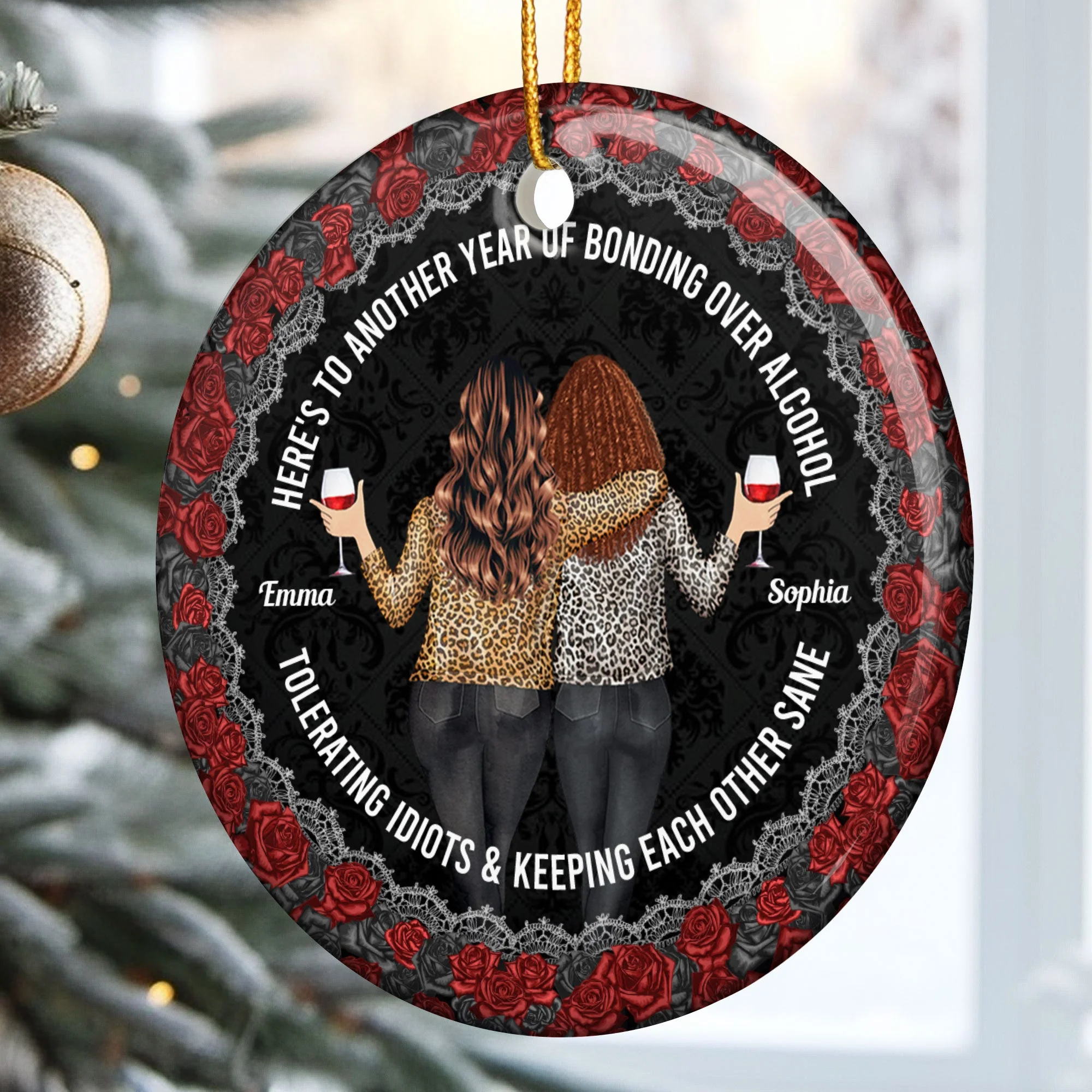 Another Year Of Bonding Over Alcohol - Personalized Ceramic Ornament - Image 2