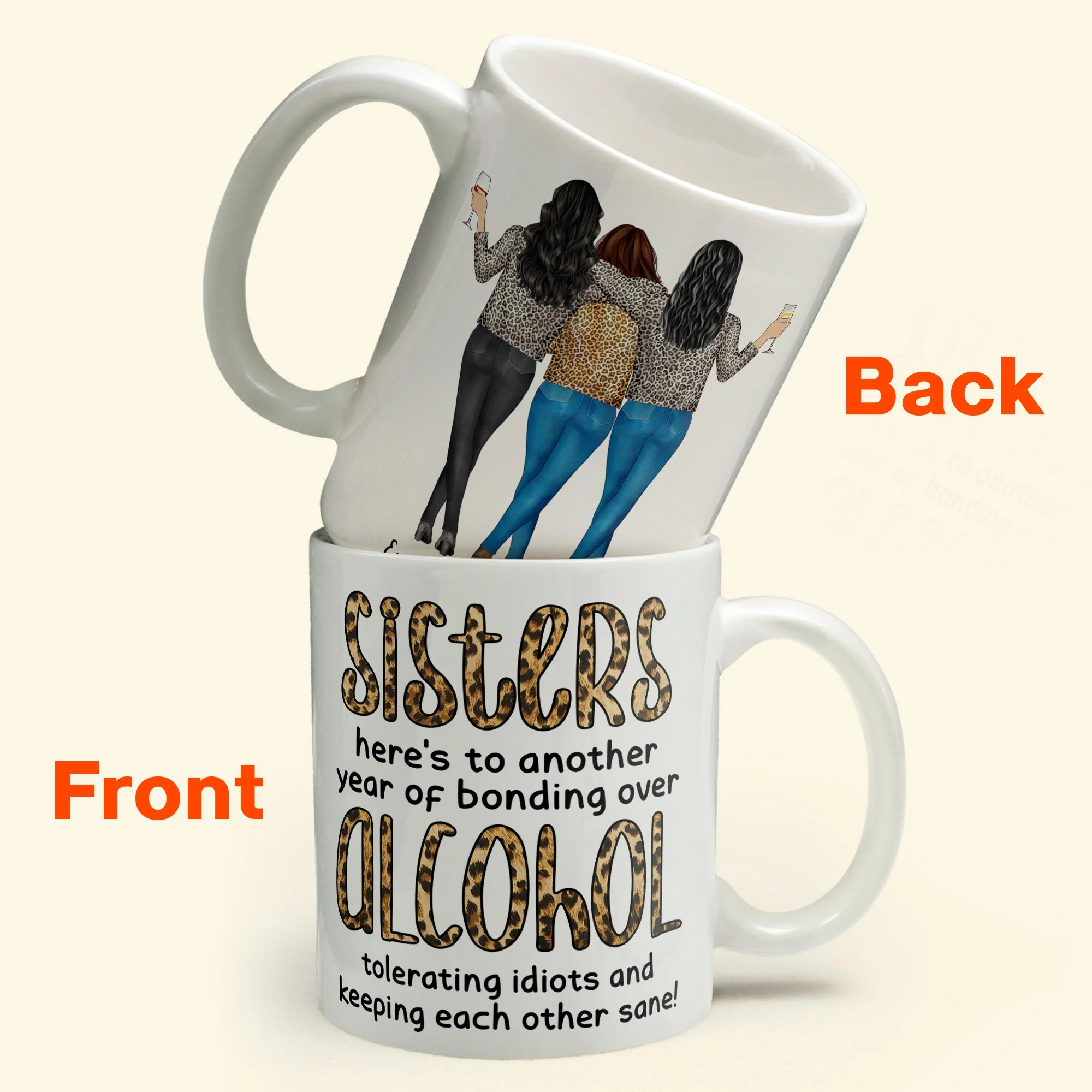 Another Year Of Bonding Over Alcohol - Personalized Mug - Birthday, New Year Gift For Besties, Soul Sisters, Sistas, BFF, Friends - Leopard Pattern Jacket Woman - Image 3
