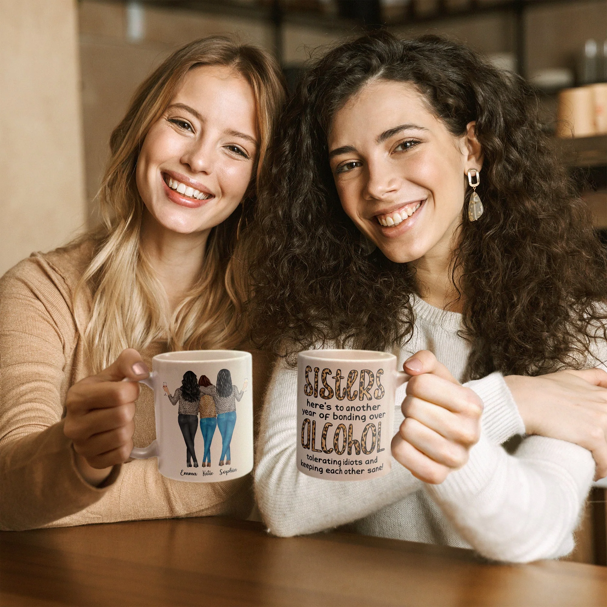 Another Year Of Bonding Over Alcohol - Personalized Mug - Birthday, New Year Gift For Besties, Soul Sisters, Sistas, BFF, Friends - Leopard Pattern Jacket Woman - Image 4