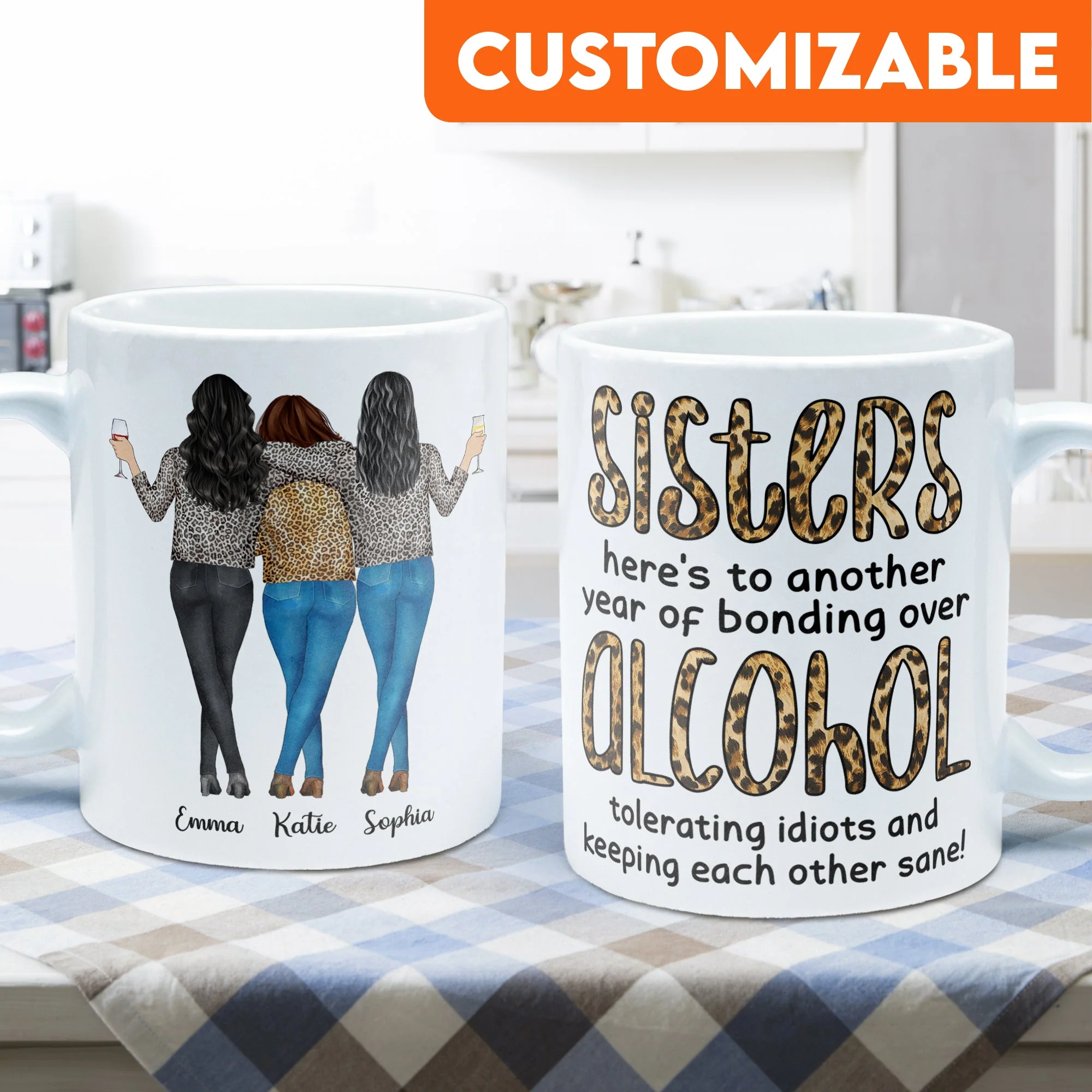 Another Year Of Bonding Over Alcohol - Personalized Mug - Birthday, New Year Gift For Besties, Soul Sisters, Sistas, BFF, Friends - Leopard Pattern Jacket Woman - Image 6