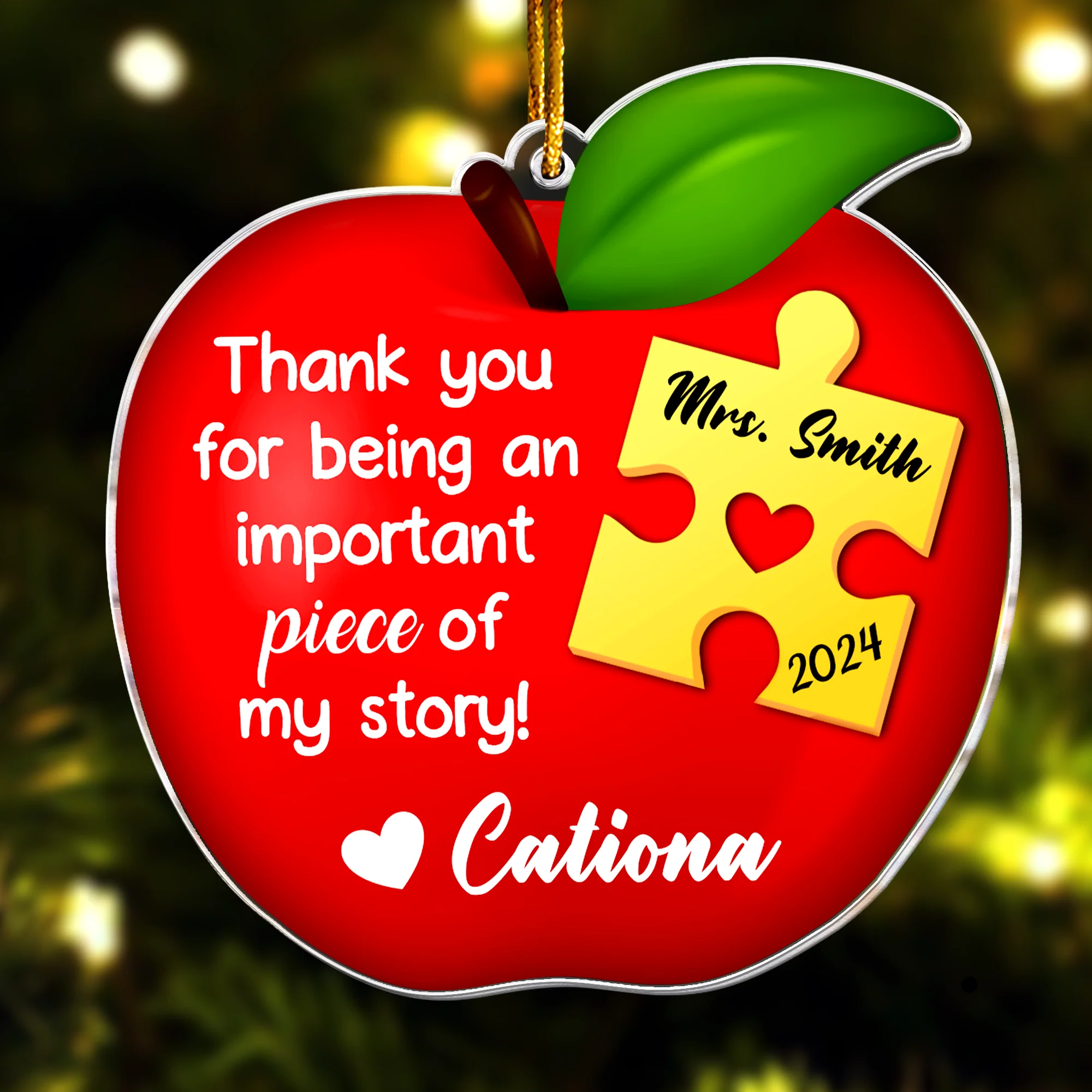 Apple Teacher Christmas Ornament - Thank You Gift - Personalized Acrylic Ornament - Image 2