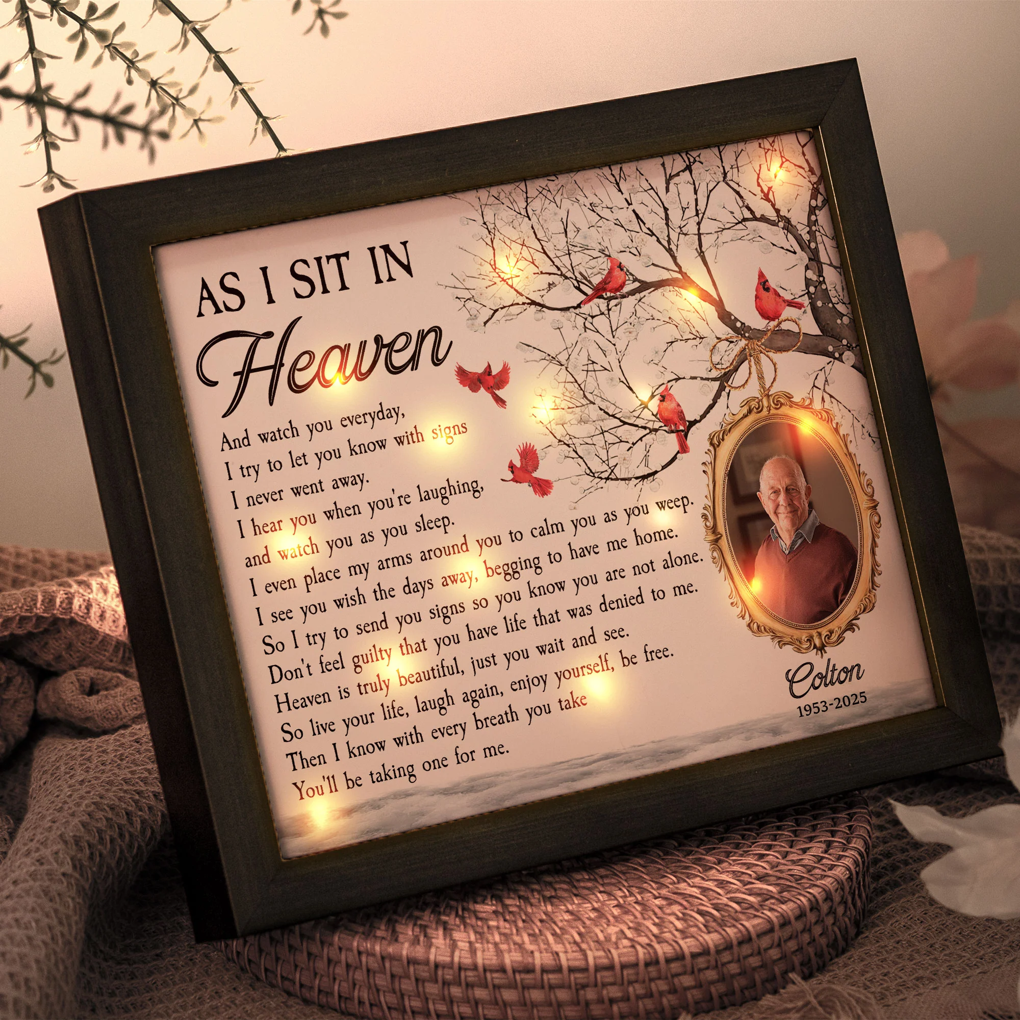 As I Sit In Heaven Memorial Gifts - Personalized Photo LED Shadow Box - Image 5