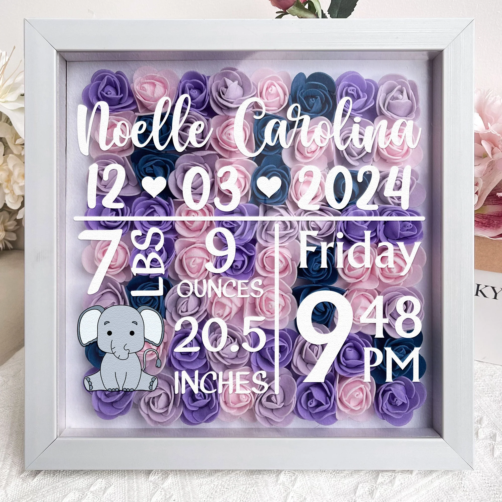 Baby Birth Stats - Personalized Flower Shadow Box - Image 3