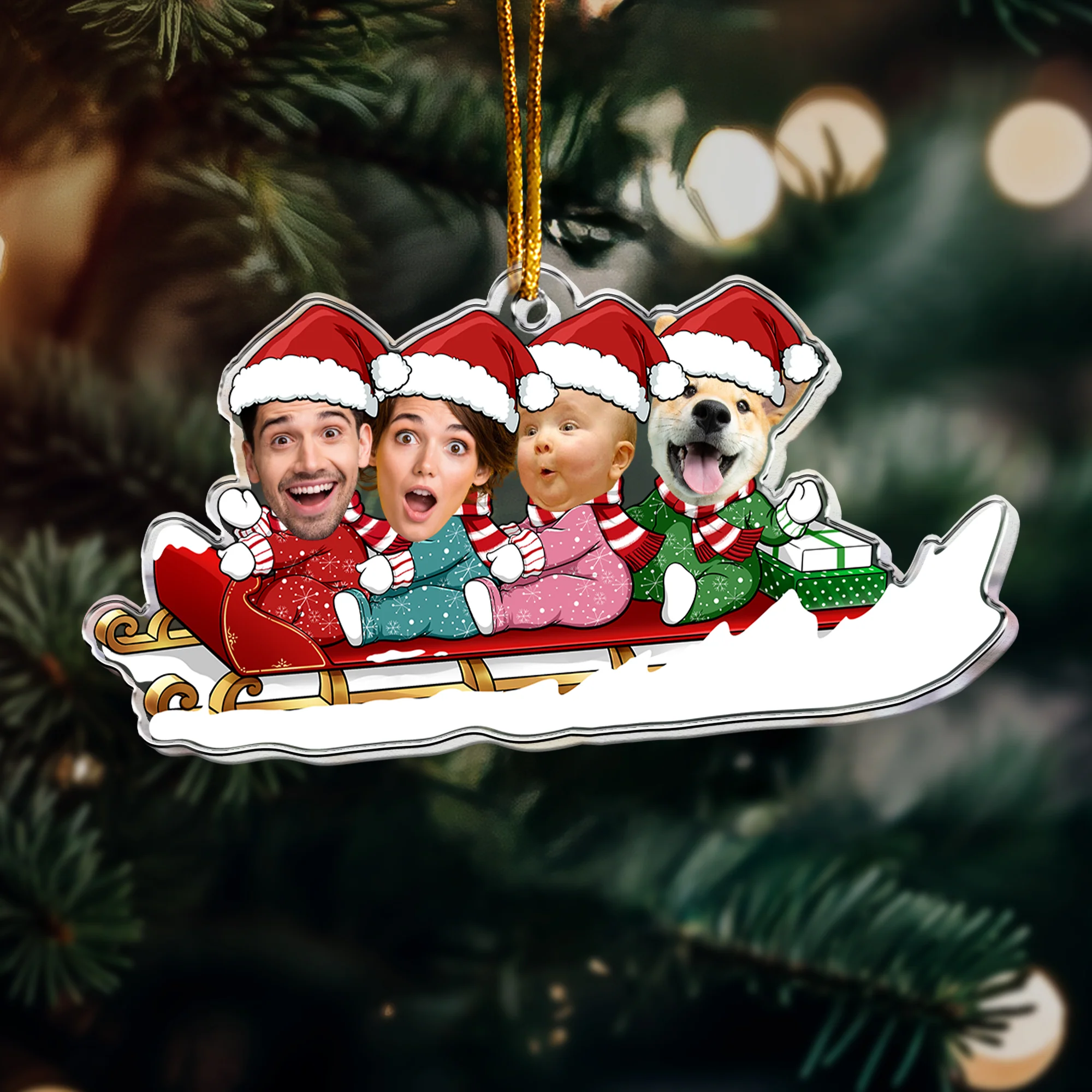 Baby Boy, Girls, Kids, Grandkids Sleigh - Personalized Acrylic Photo Ornament - Image 2