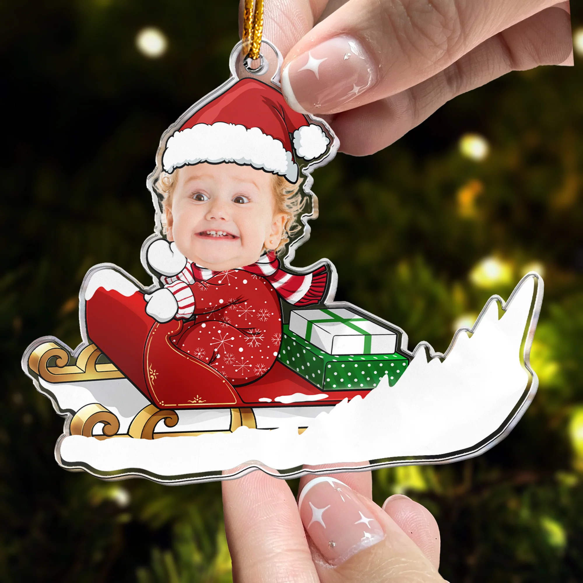 Baby Boy, Girls, Kids, Grandkids Sleigh - Personalized Acrylic Photo Ornament - Image 4