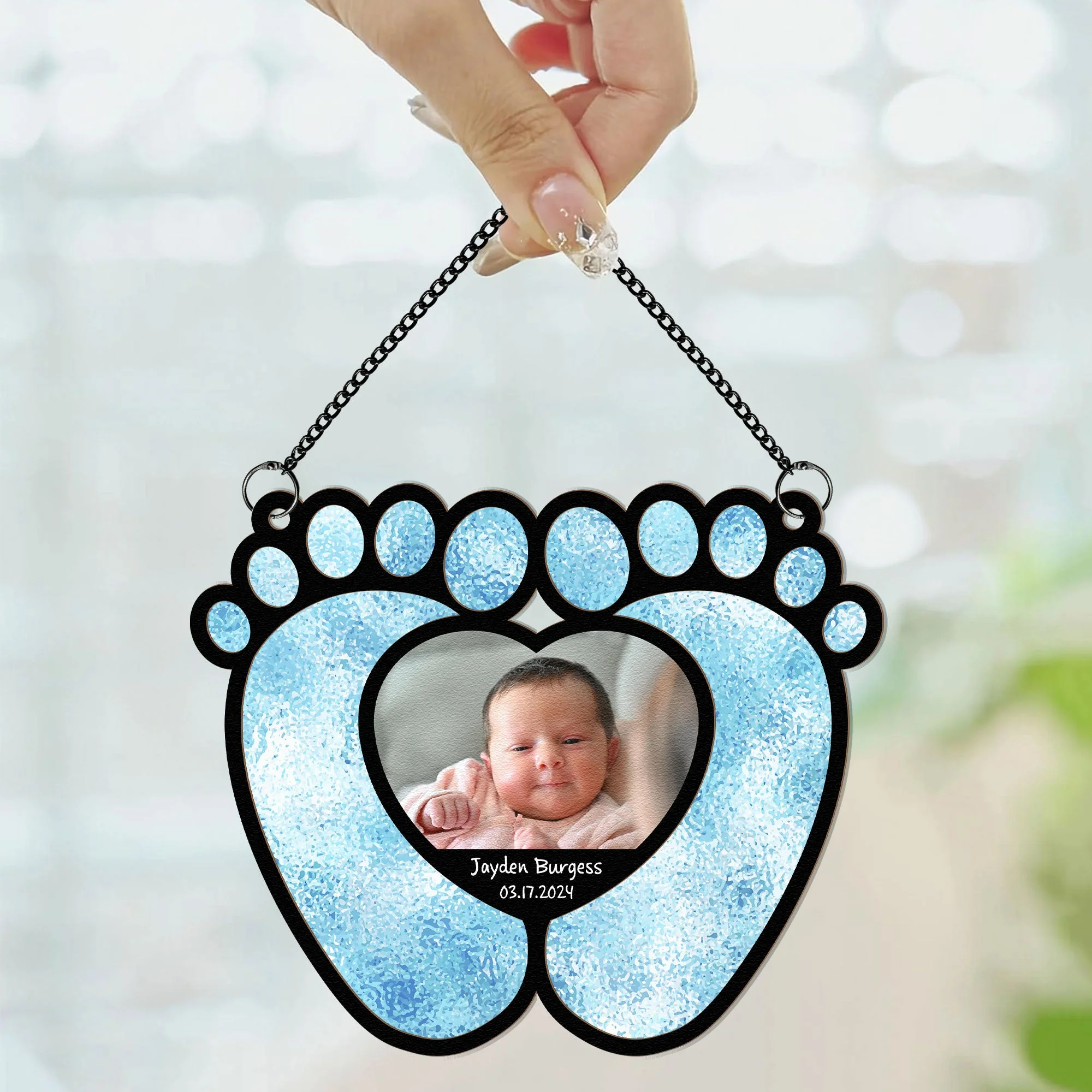 Baby Feet With Love Heart - Personalized Window Hanging Suncatcher Photo Ornament - Image 2