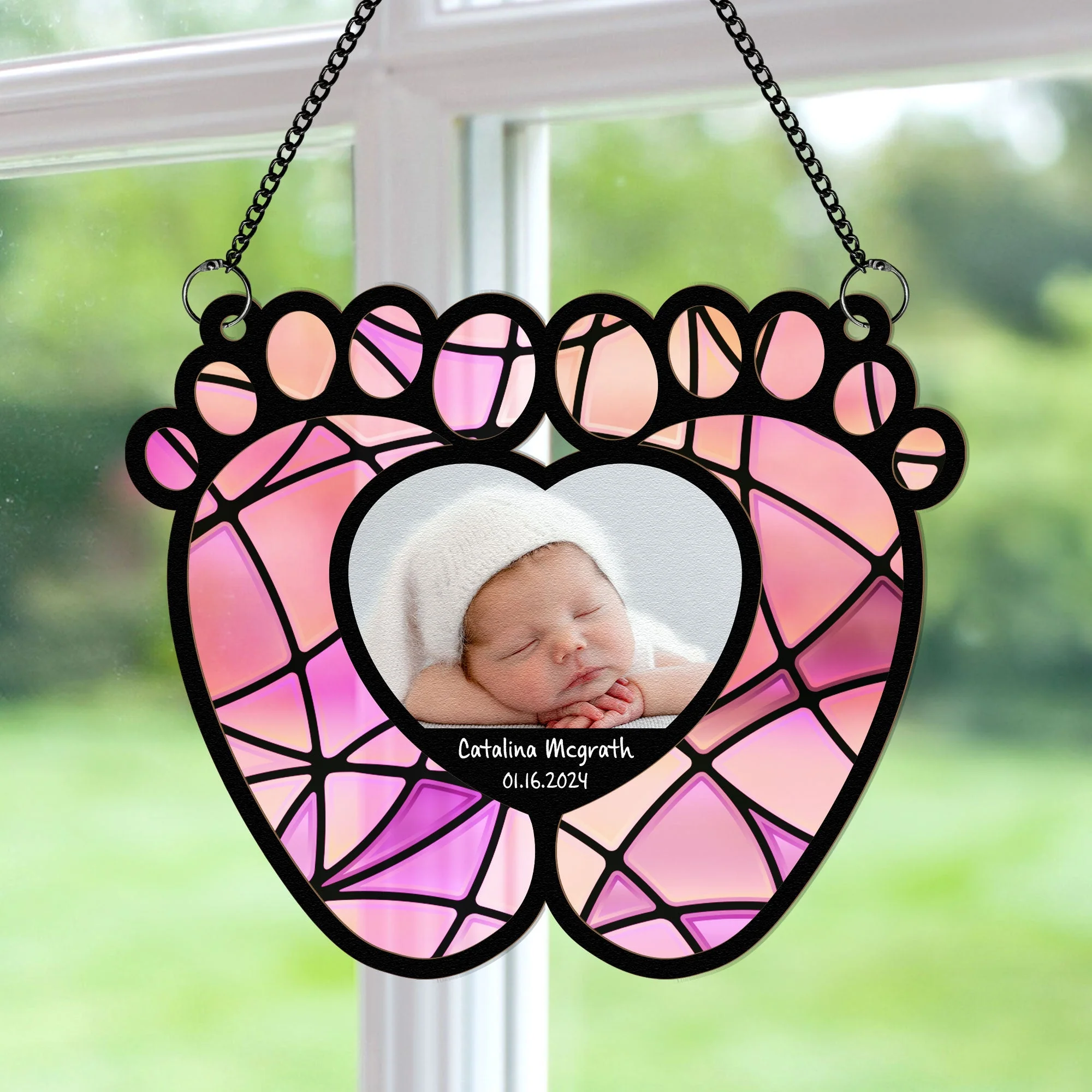 Baby Feet With Love Heart - Personalized Window Hanging Suncatcher Photo Ornament - Image 4