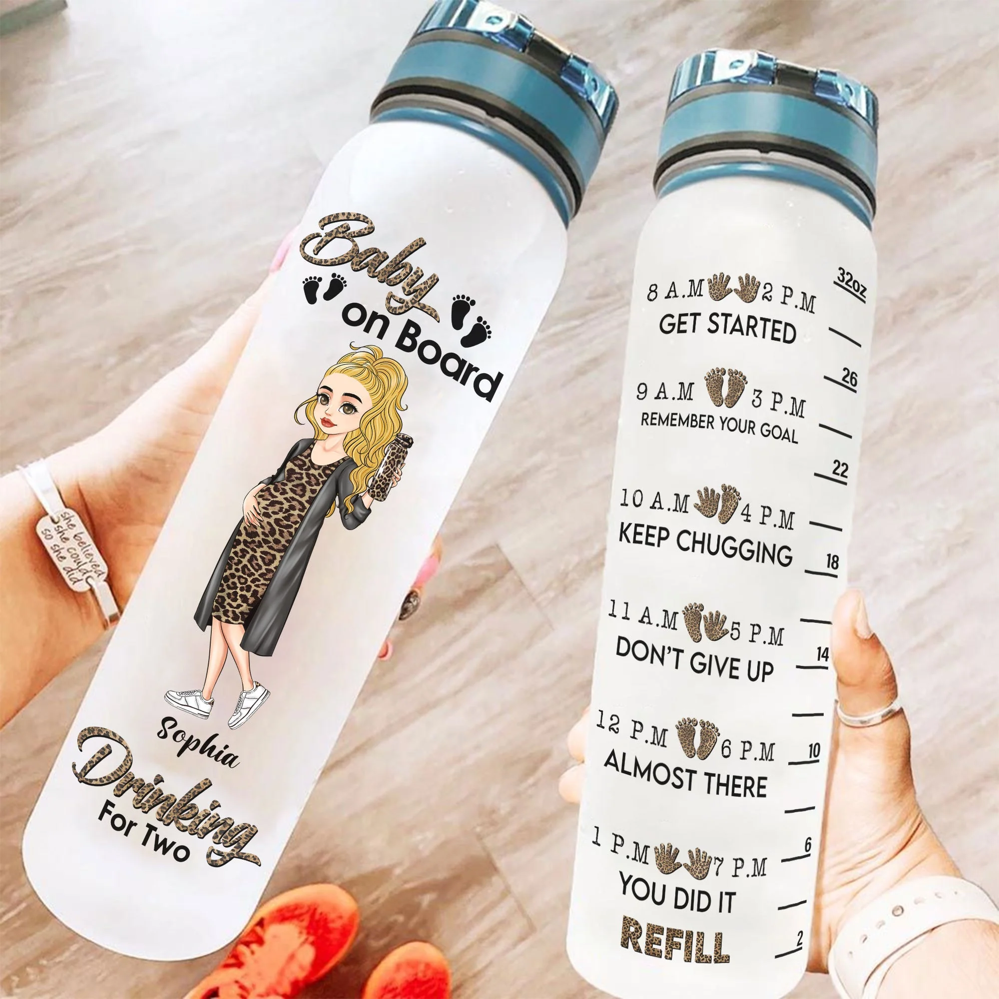 Baby On Board Drink For Two - Personalized Water Tracker Bottle - Mother's Day Gift For Pregnant Mom, Mother - Image 2