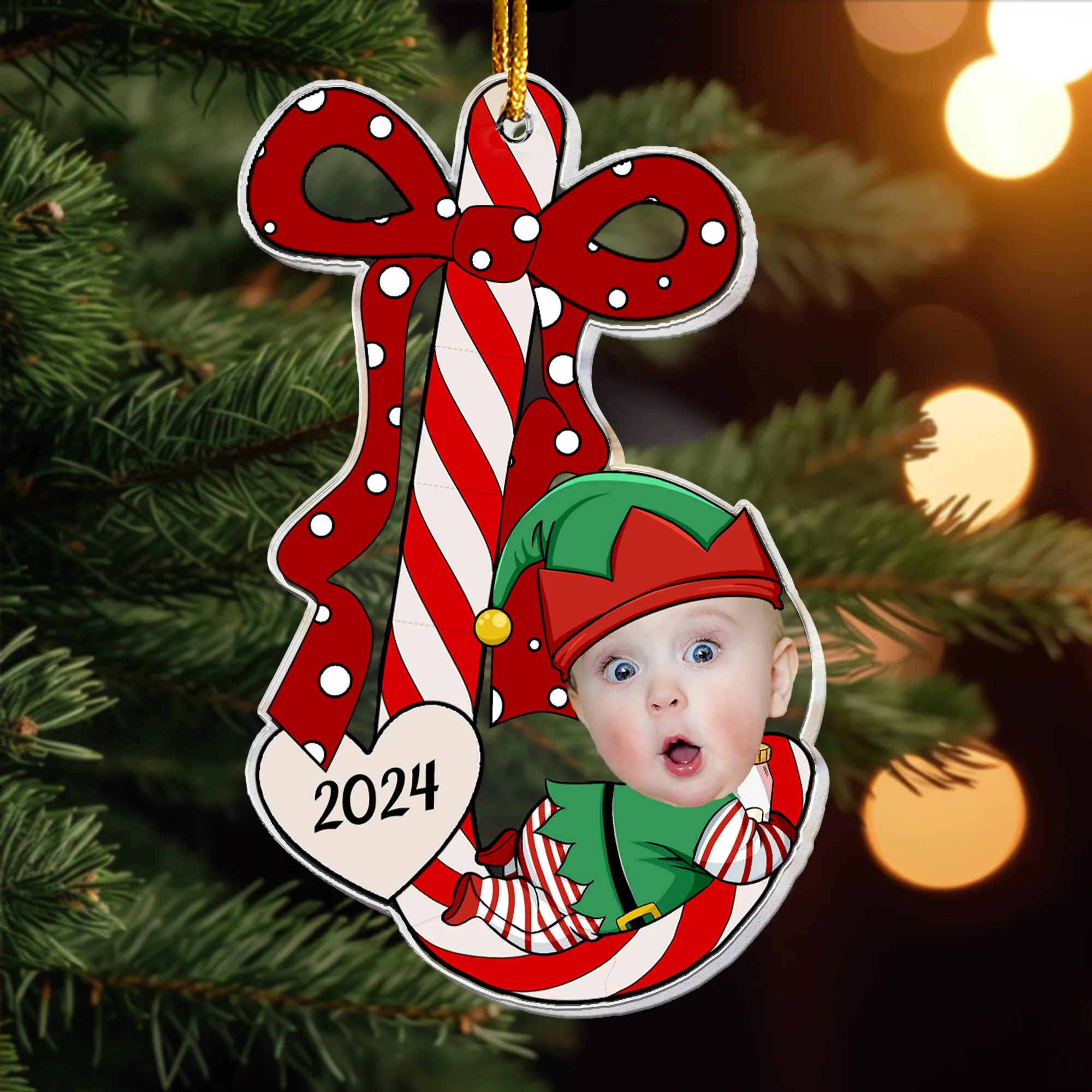 Baby’s First Christmas Ornaments Lovely Candy - Personalized Acrylic Photo Ornament - Image 2