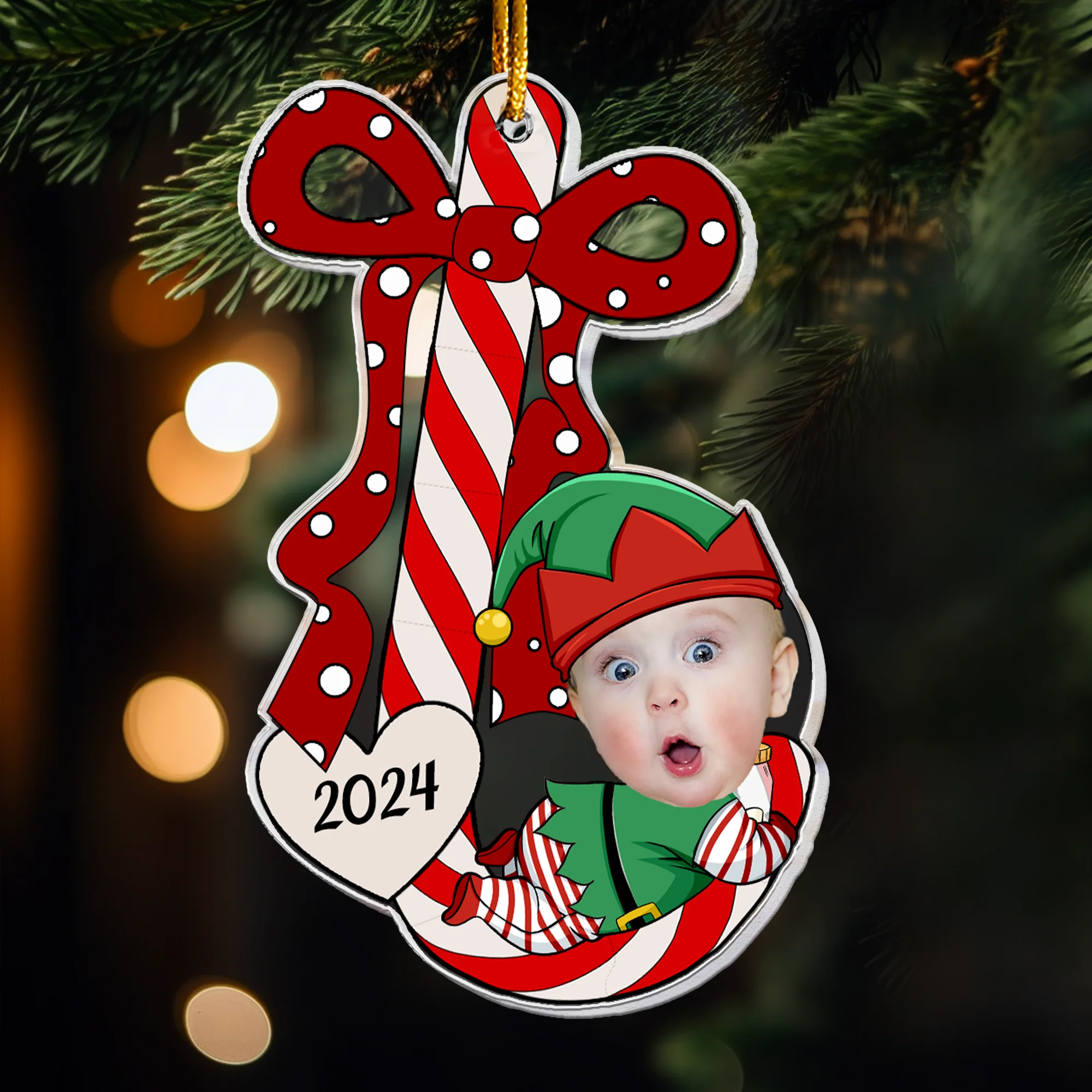 Baby’s First Christmas Ornaments Lovely Candy - Personalized Acrylic Photo Ornament - Image 4