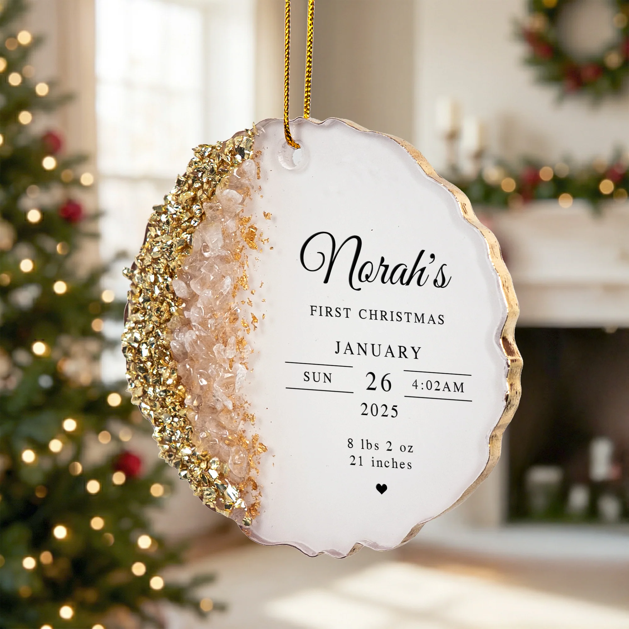 Baby’s First Christmas Custom Birth Stats, Newborn Name & Year - Personalized Resin Ornament - Image 3