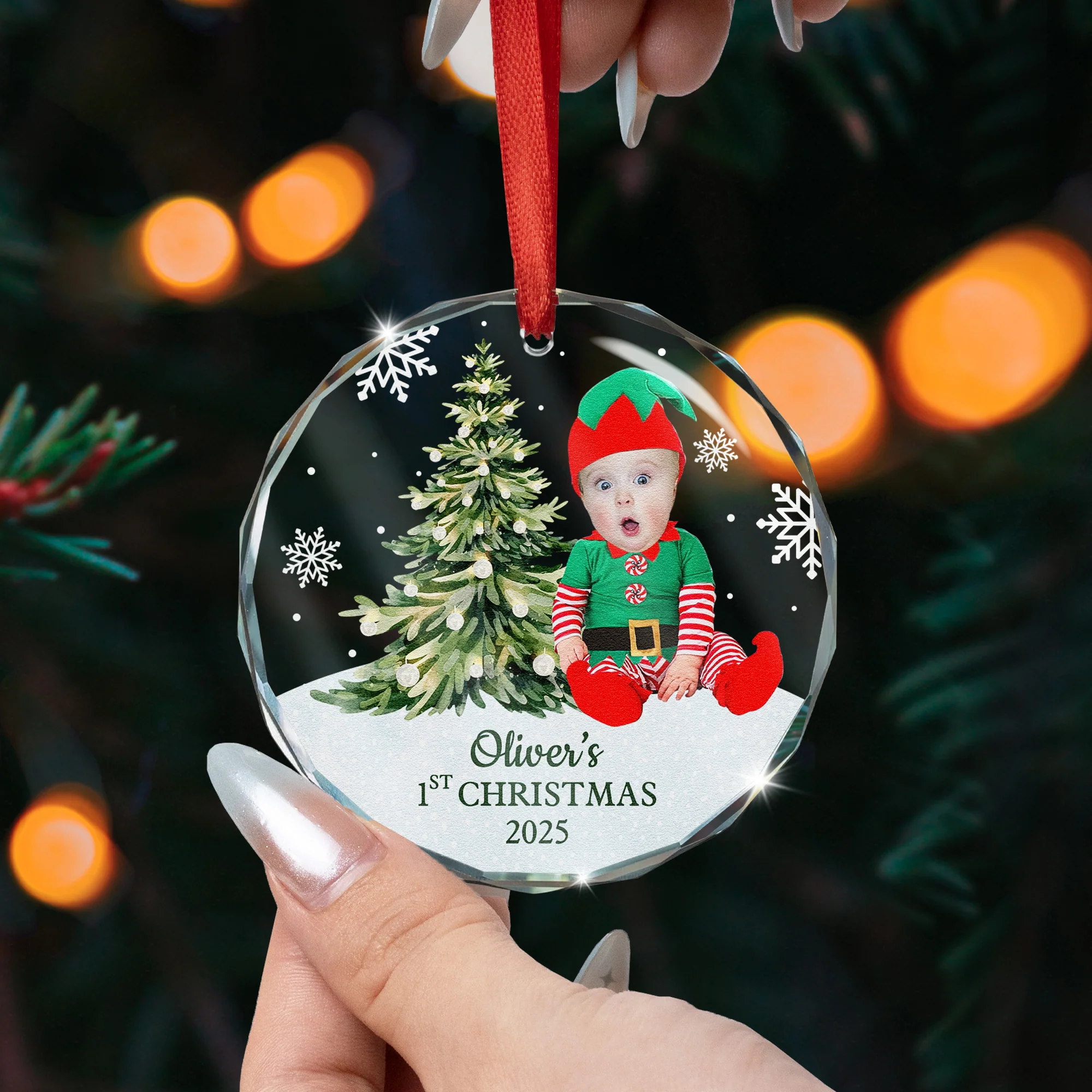 Baby's First Christmas - Personalized Glass Photo Ornament - Image 4