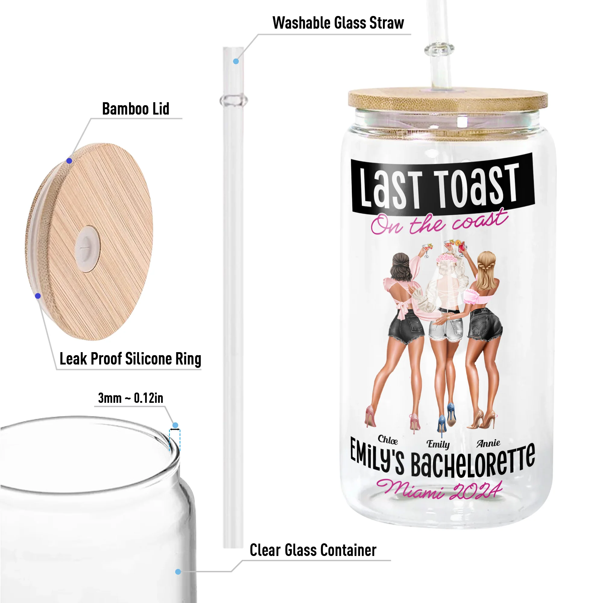 Bachelorette Gift Last Toast On The Coast - Personalized Clear Glass Cup - Image 5
