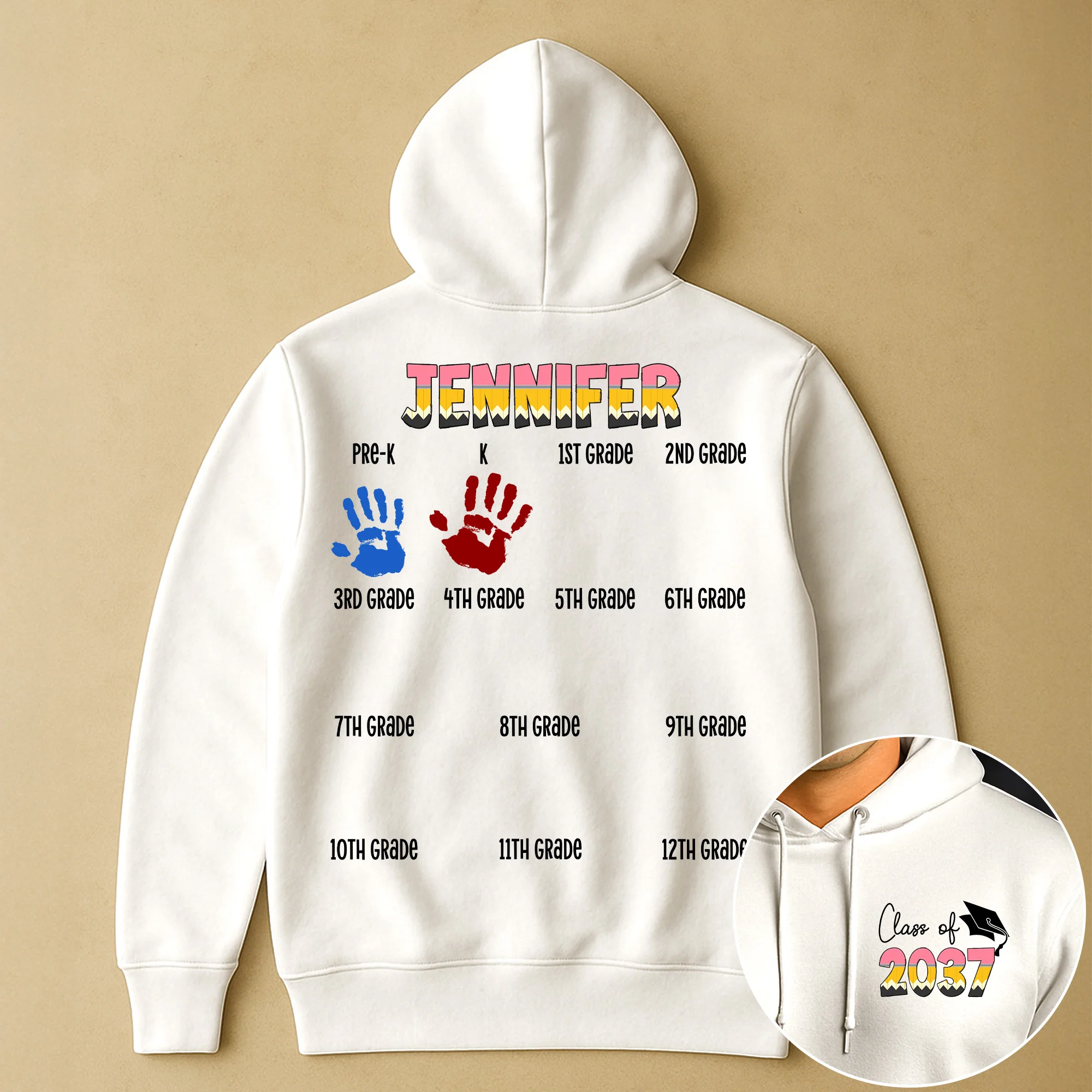 Back To School Grow With Me Grad Handprint For Preschool To 12th - Personalized Shirt - Image 5