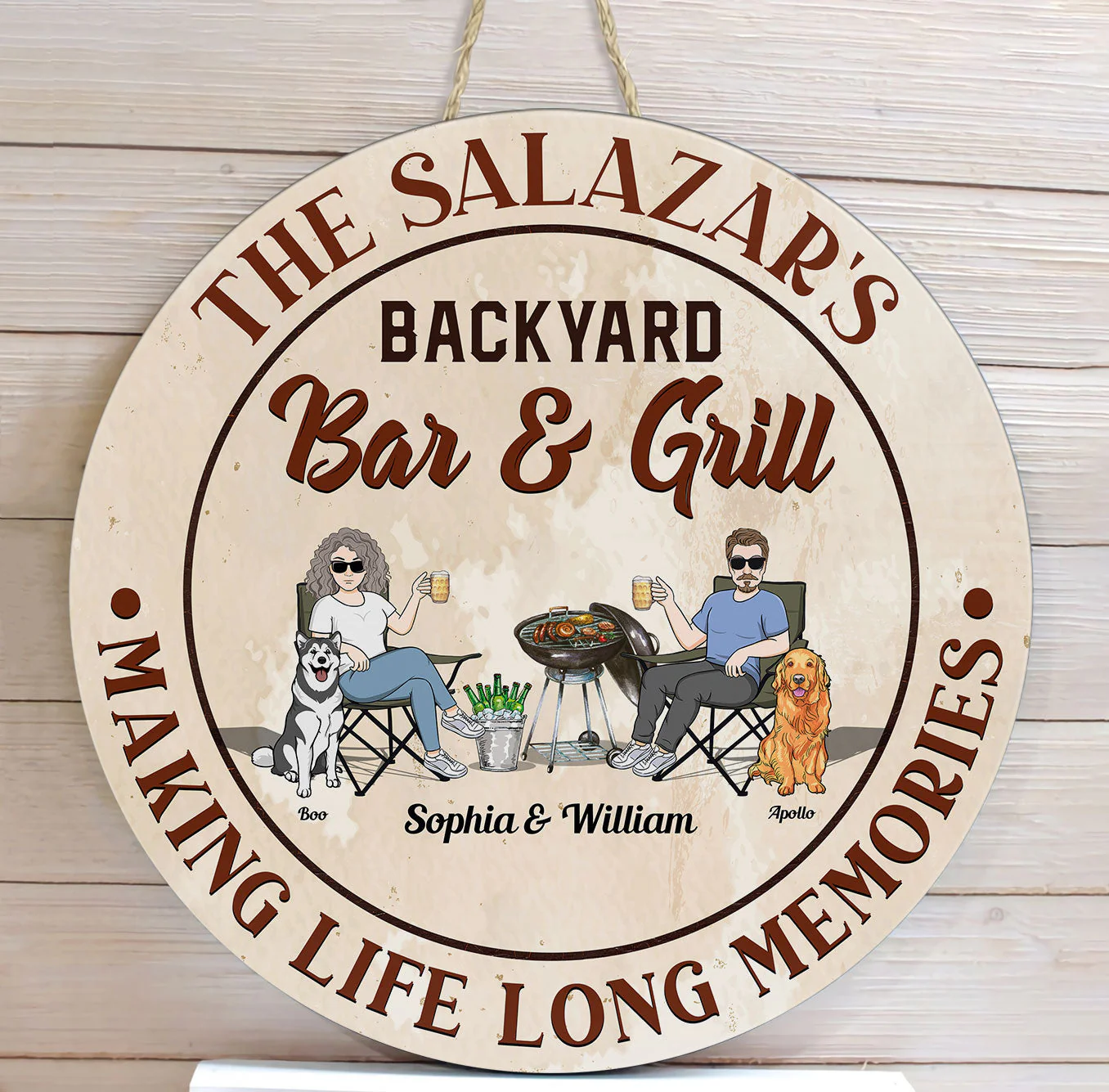 Backyard Bar & Grill - Personalized Round Wood Sign - Image 4