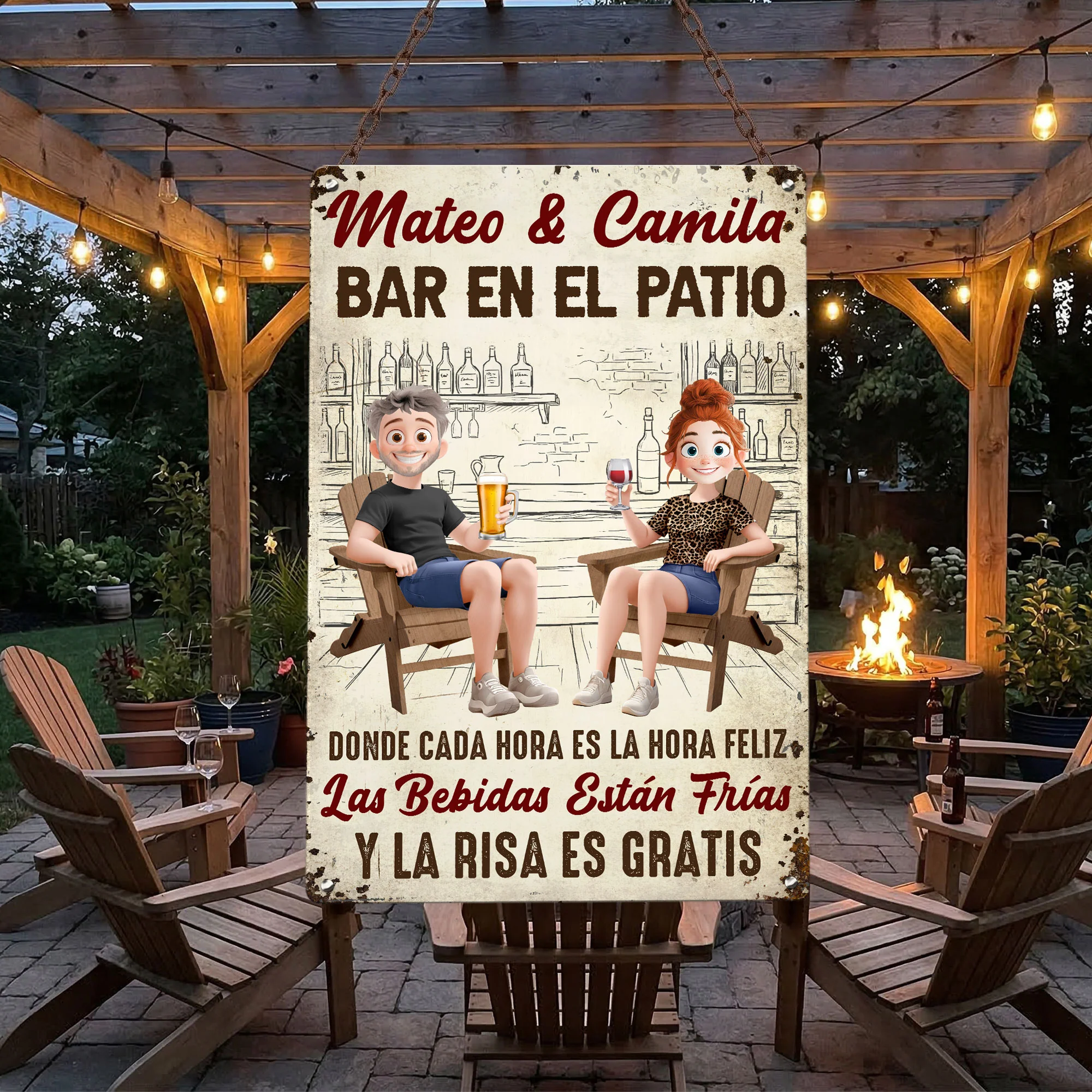 Backyard Bar Patio Spanish Bar En El Patio - Personalized Metal Sign - Image 4