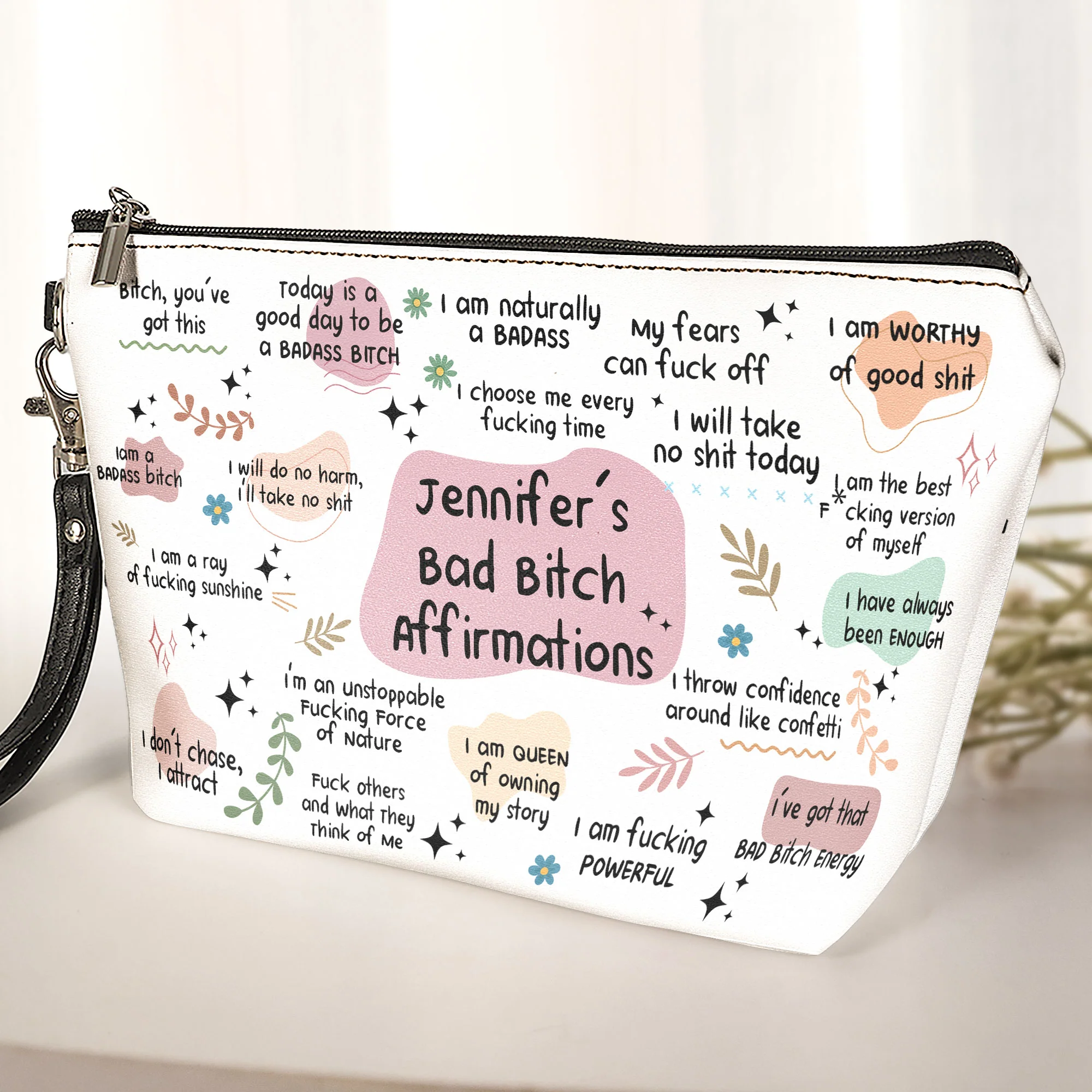Bad B*Tch Affirmations - Funny Gifts For Coworkers, Friends, Self Gift - Personalized Cosmetic Bag - Image 3