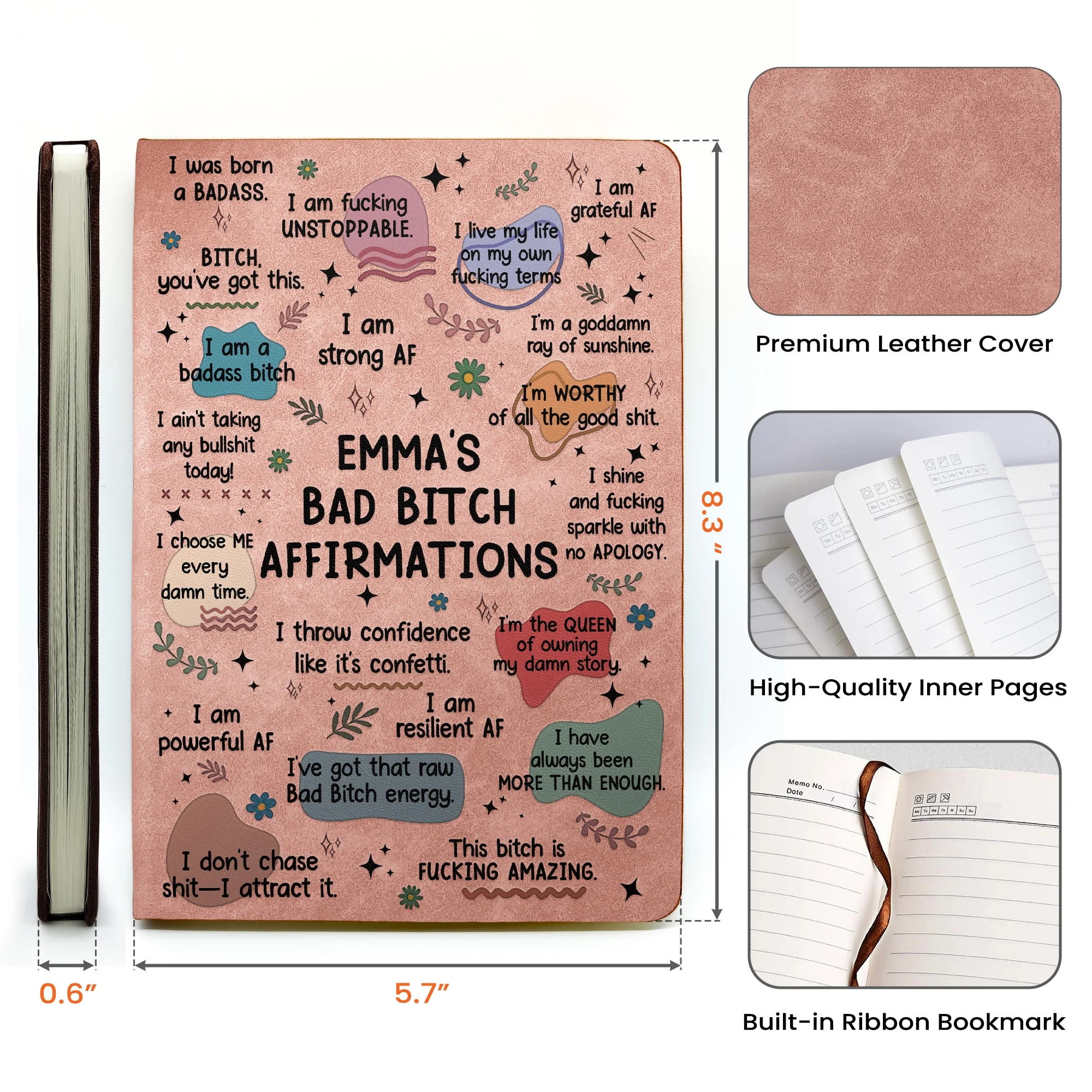 Bad B*tch Affirmations - Personalized Leather Journal - Image 7