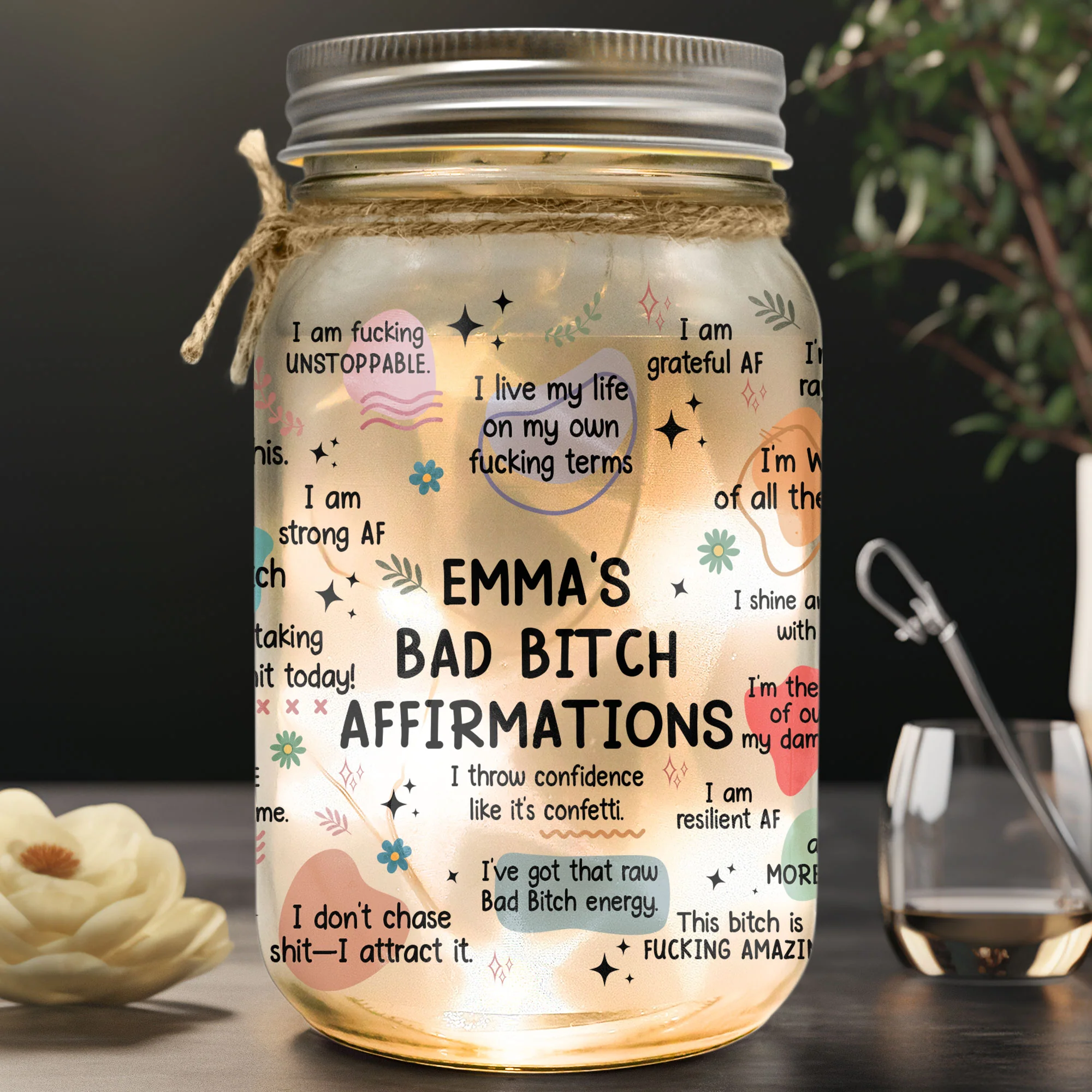 Bad B*tch Affirmations - Personalized Mason Jar Light - Image 3