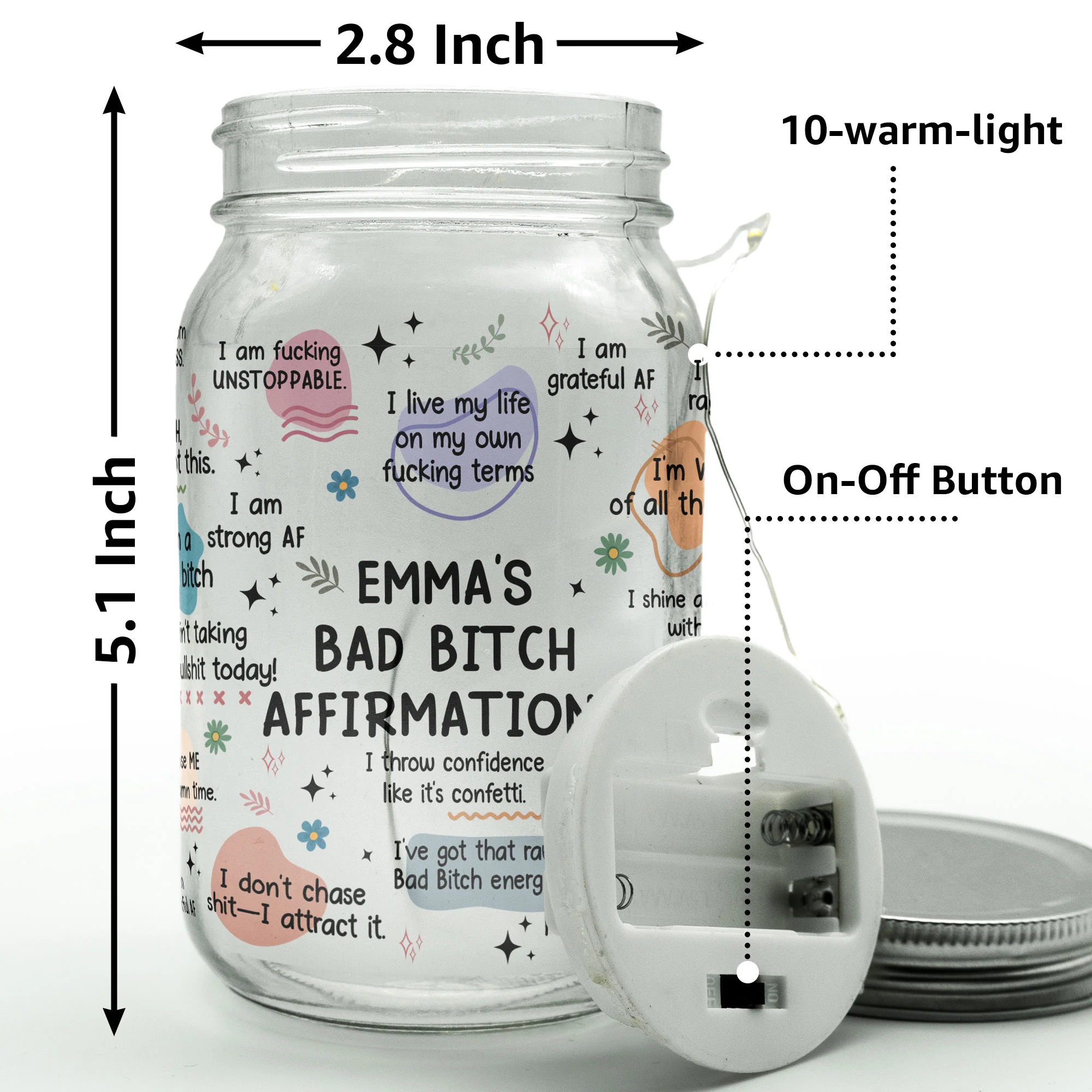 Bad B*tch Affirmations - Personalized Mason Jar Light - Image 6