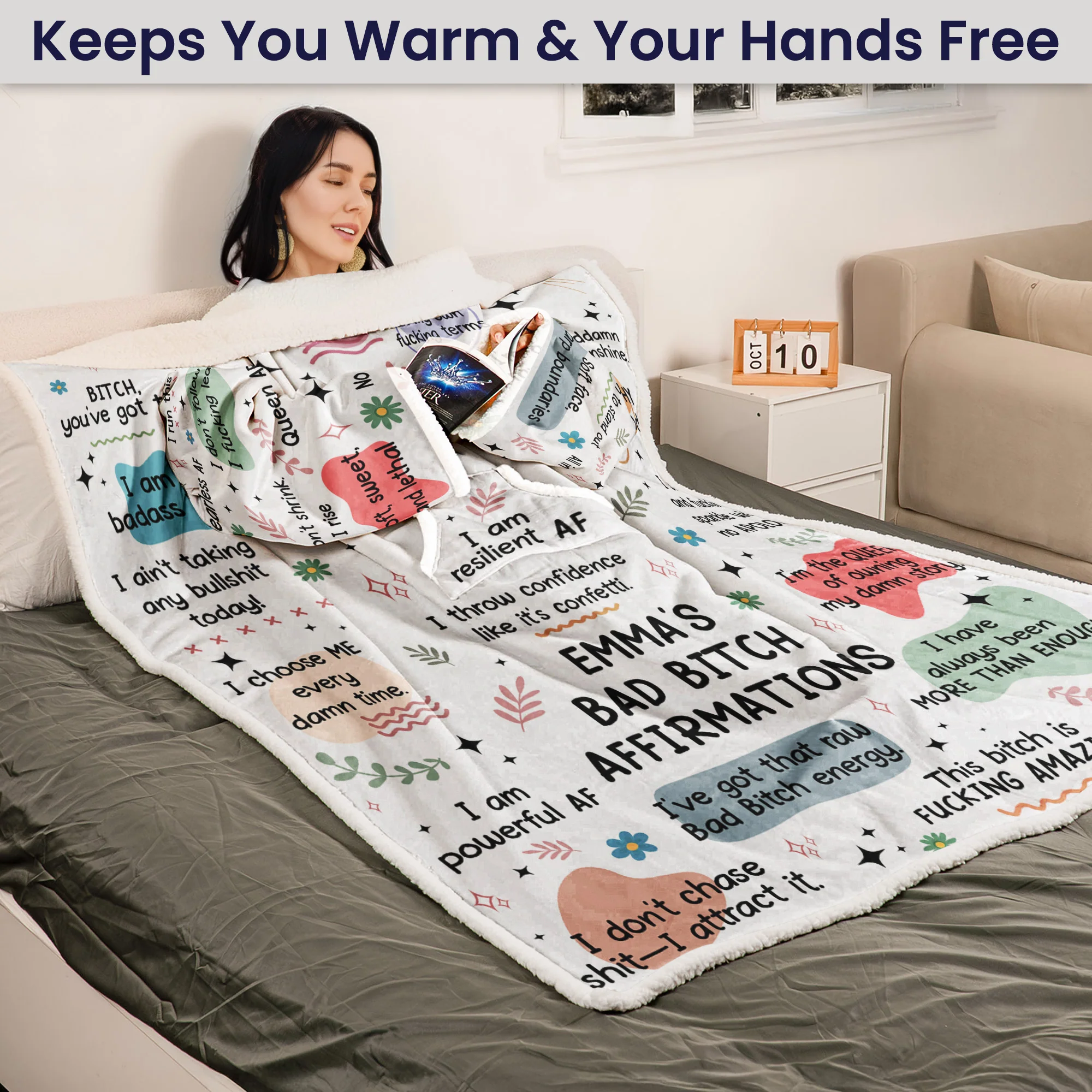 Bad B!tch Affirmations - Personalized Wearable Blanket With Sleeves - Image 2
