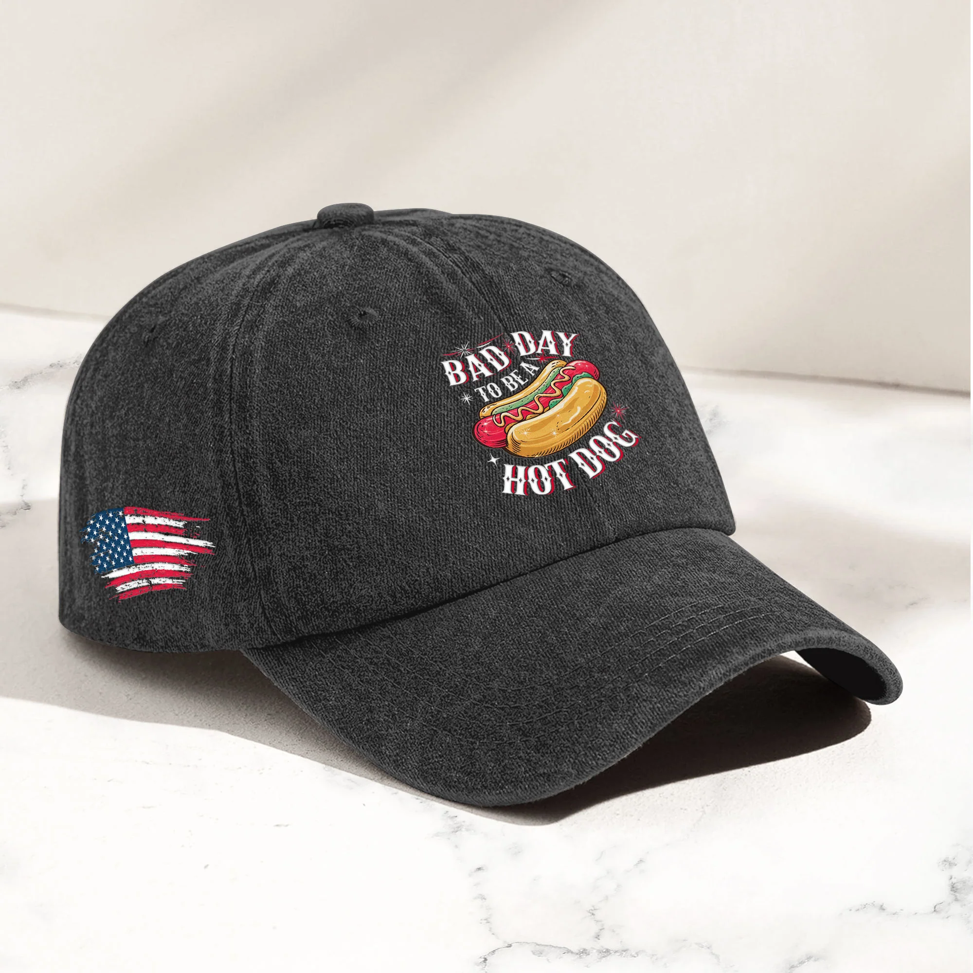 Bad Day To Be A Hot Dog - Personalized Distressed Denim Cap - Image 2
