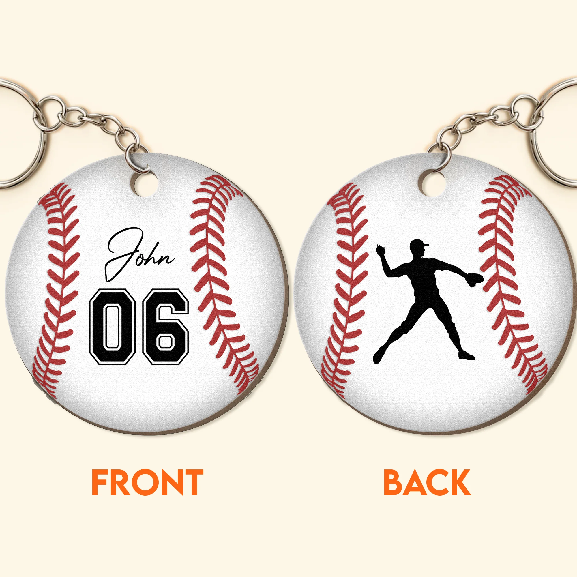 Baseball Ball - Personalized Wooden Keychain - Image 4