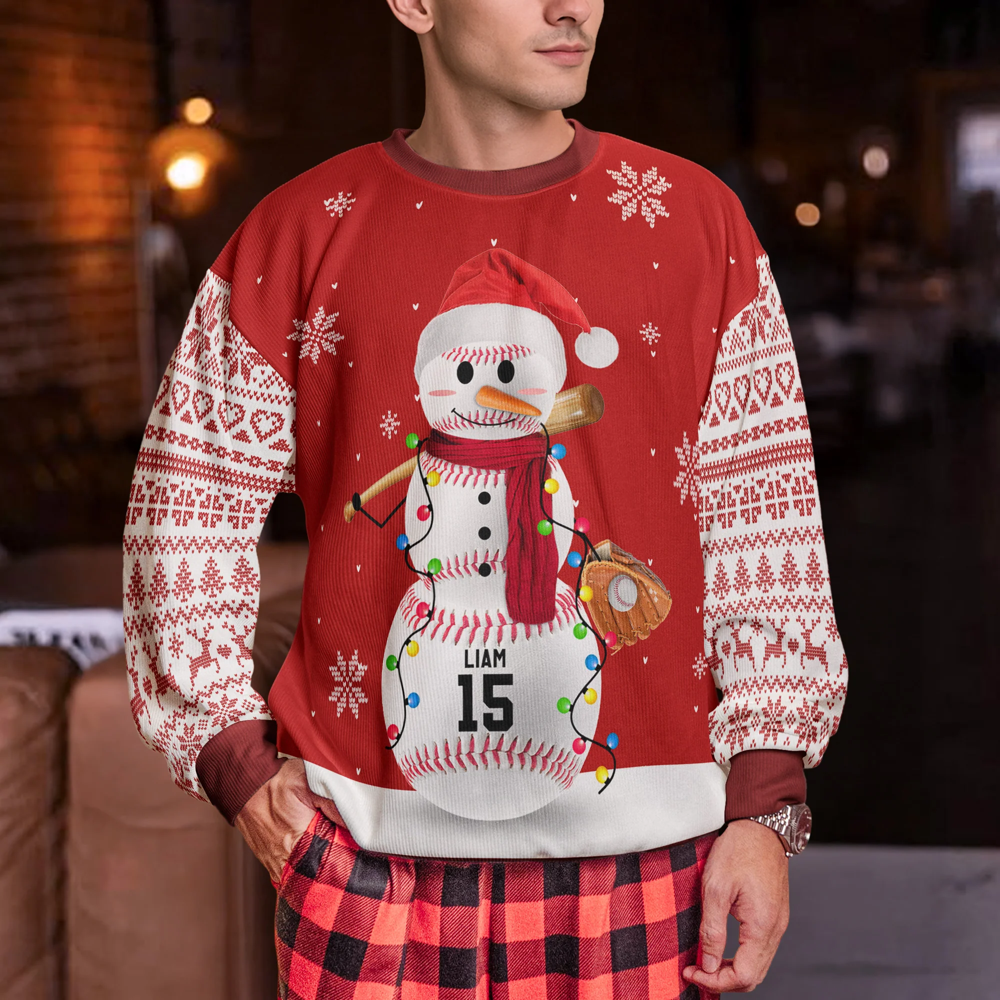 Baseball, Basketball, Football Snowman, Sport Snowman - Personalized Ugly Sweater - Image 2