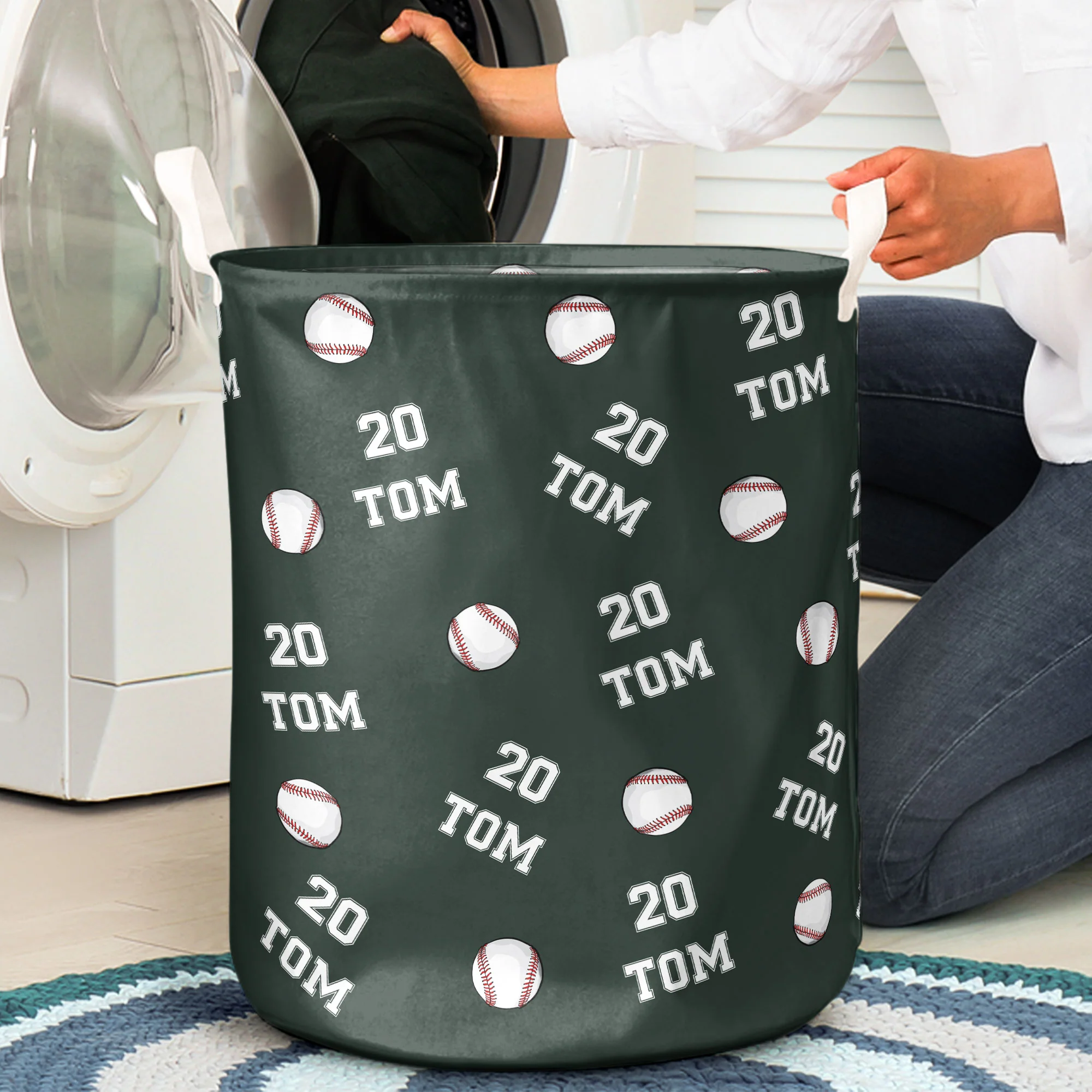 Baseball Custom Name, Number - Personalized Laundry Storage Basket - Image 3