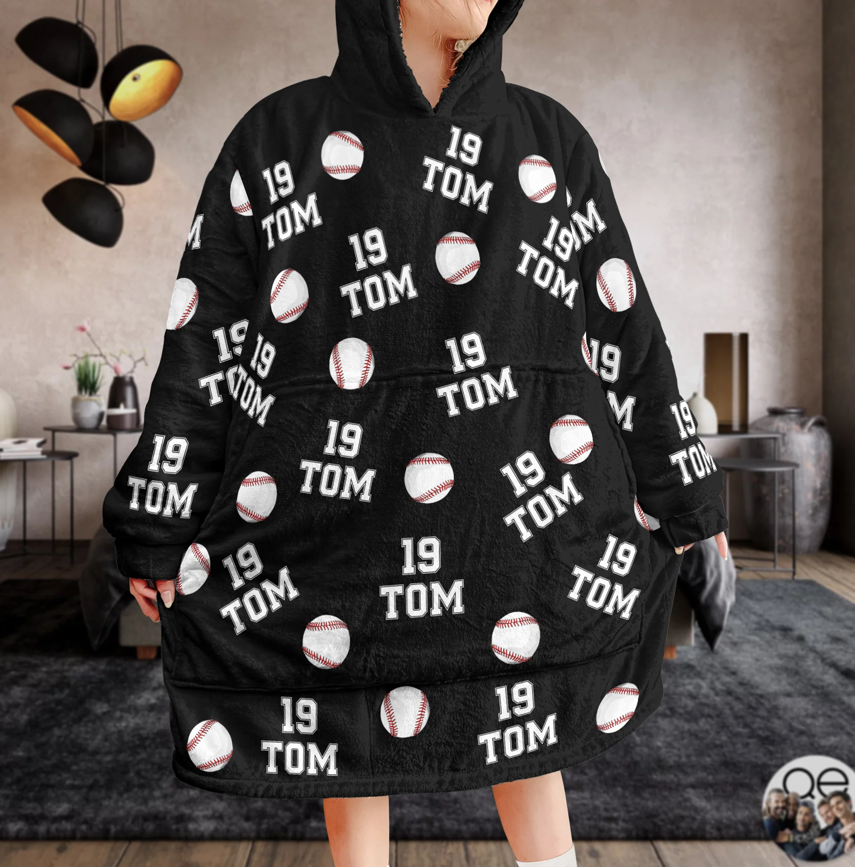 Baseball Custom Name, Number - Personalized Oversized Blanket Hoodie - Image 2