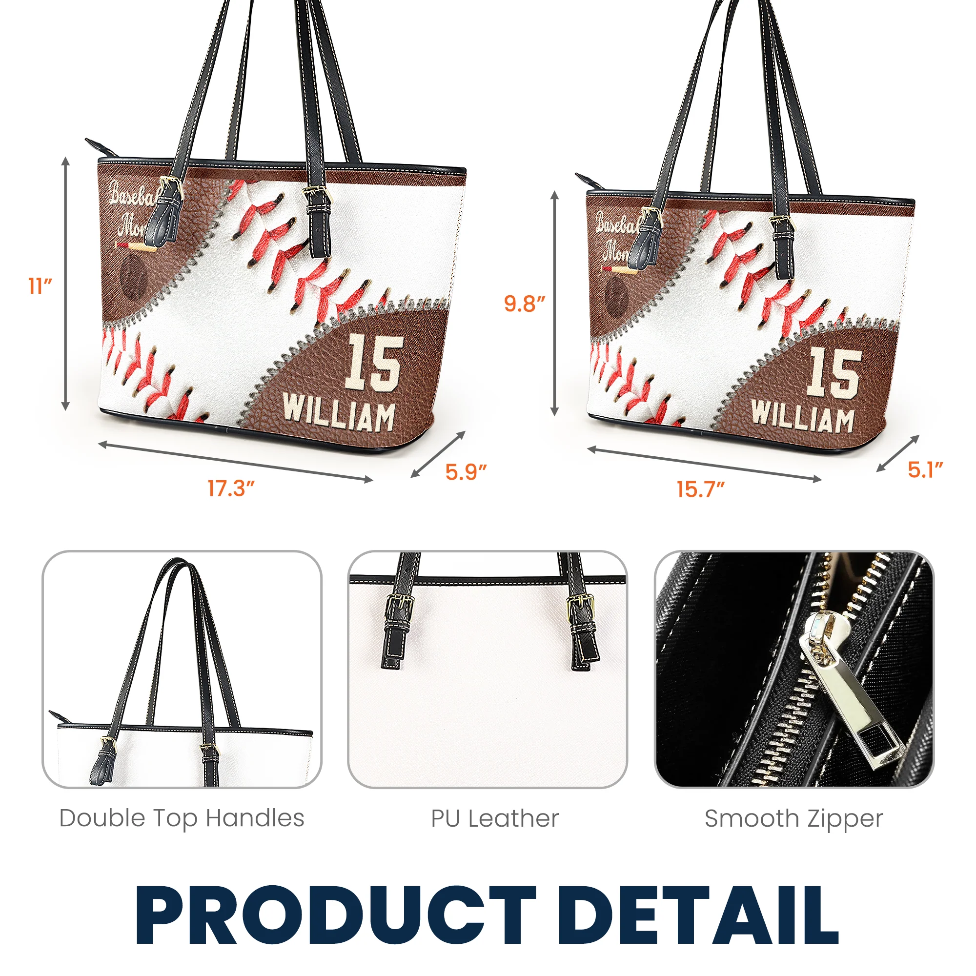 Baseball Mom - Personalized Leather Tote Bag - Image 4