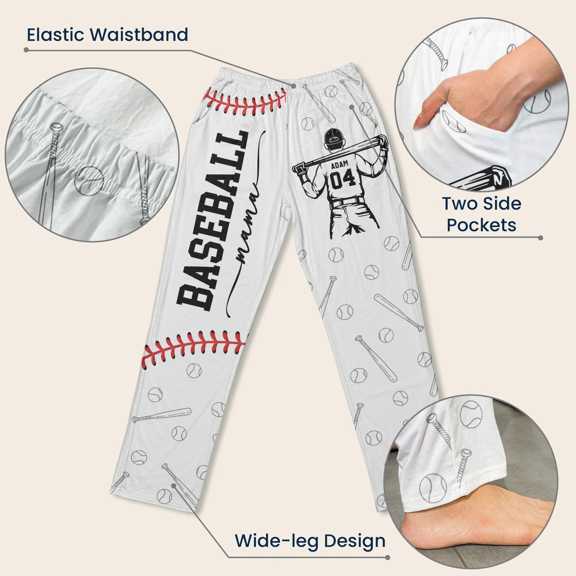 Baseball Mom That's My Kids - Personalized Lounge Pants - Image 4
