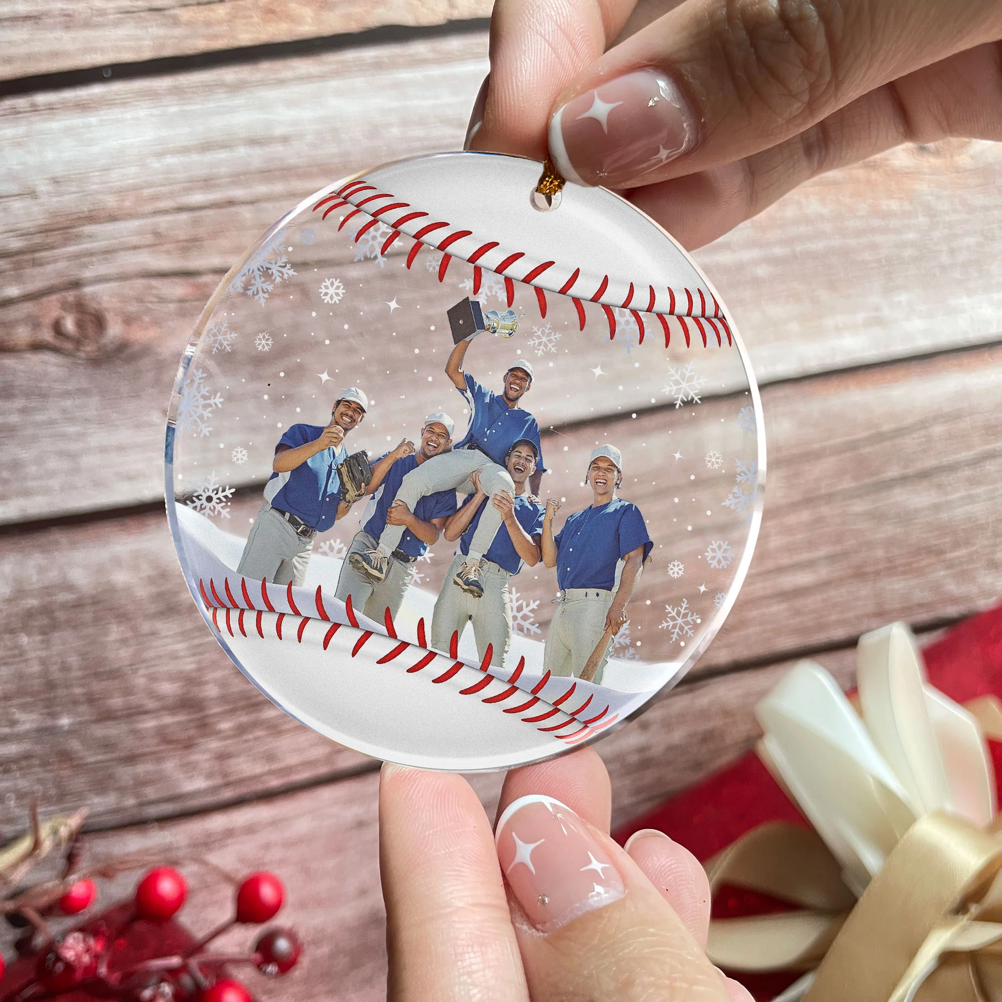 Baseball Team Christmas Ornament Gift For Baseball Lovers - Personalized Acrylic Photo Ornament - Image 2