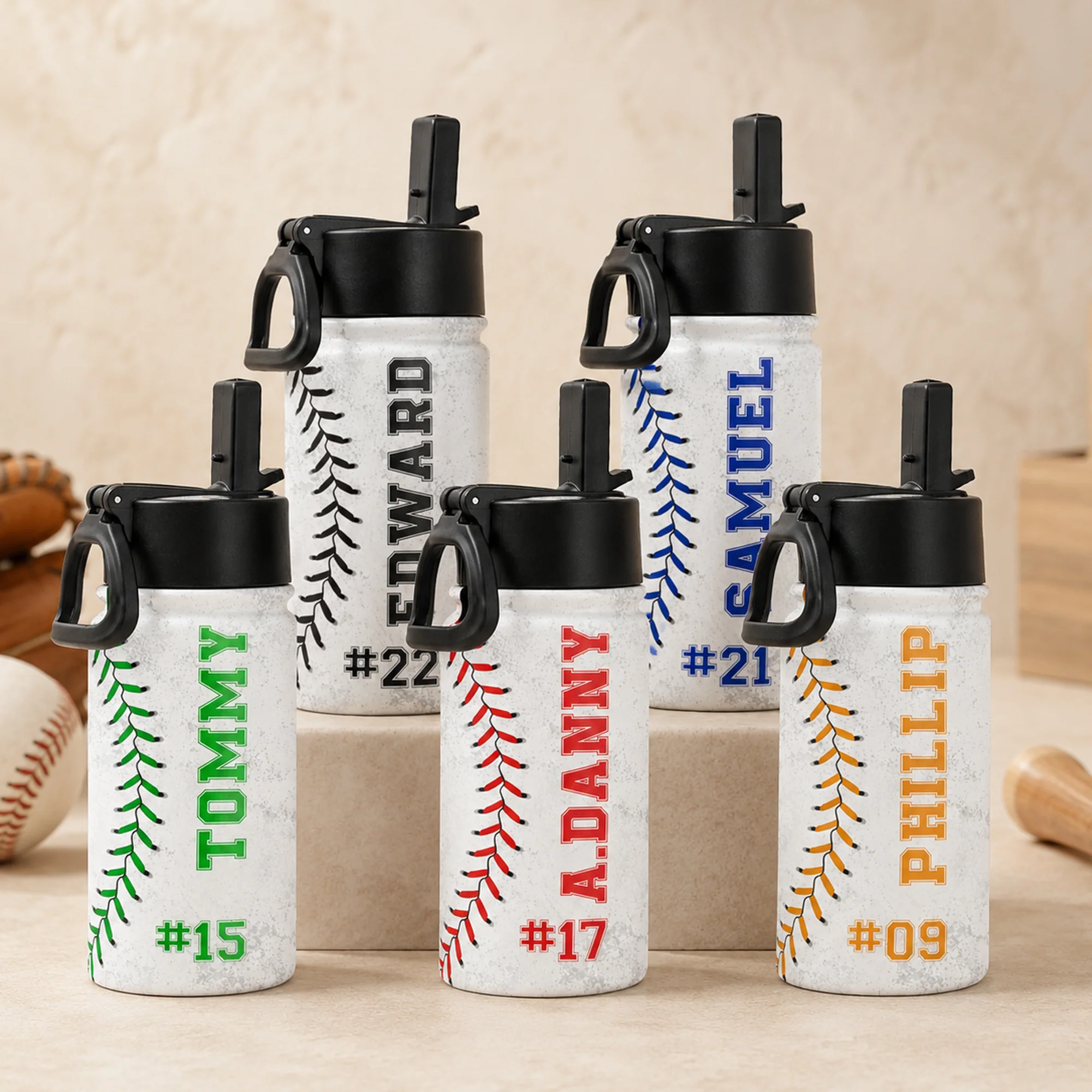 Baseball Water Bottle With Name And Number - Personalized Water Bottle - Image 2