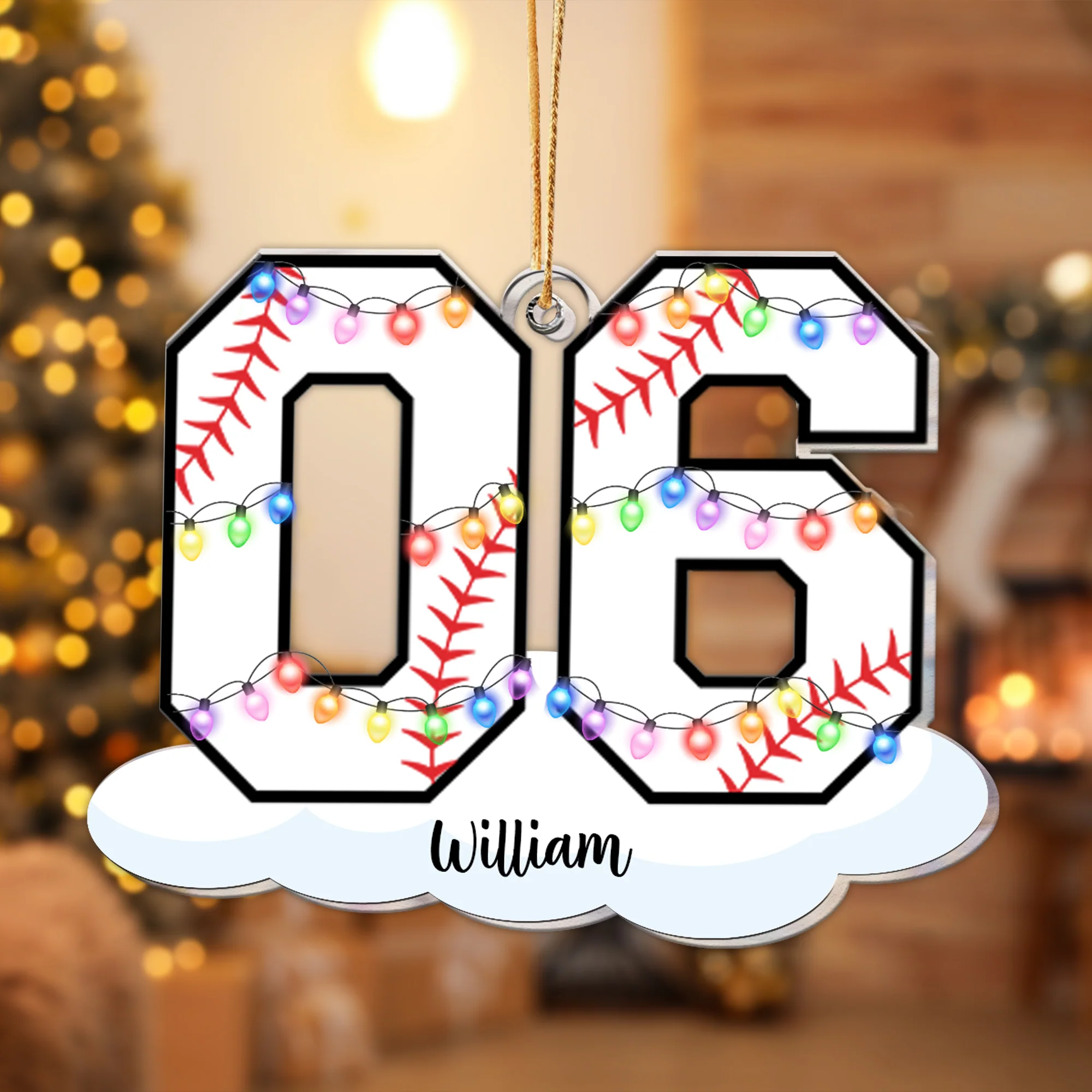Baseball With Name And Number Christmas Light - Personalized Acrylic Ornament - Image 4