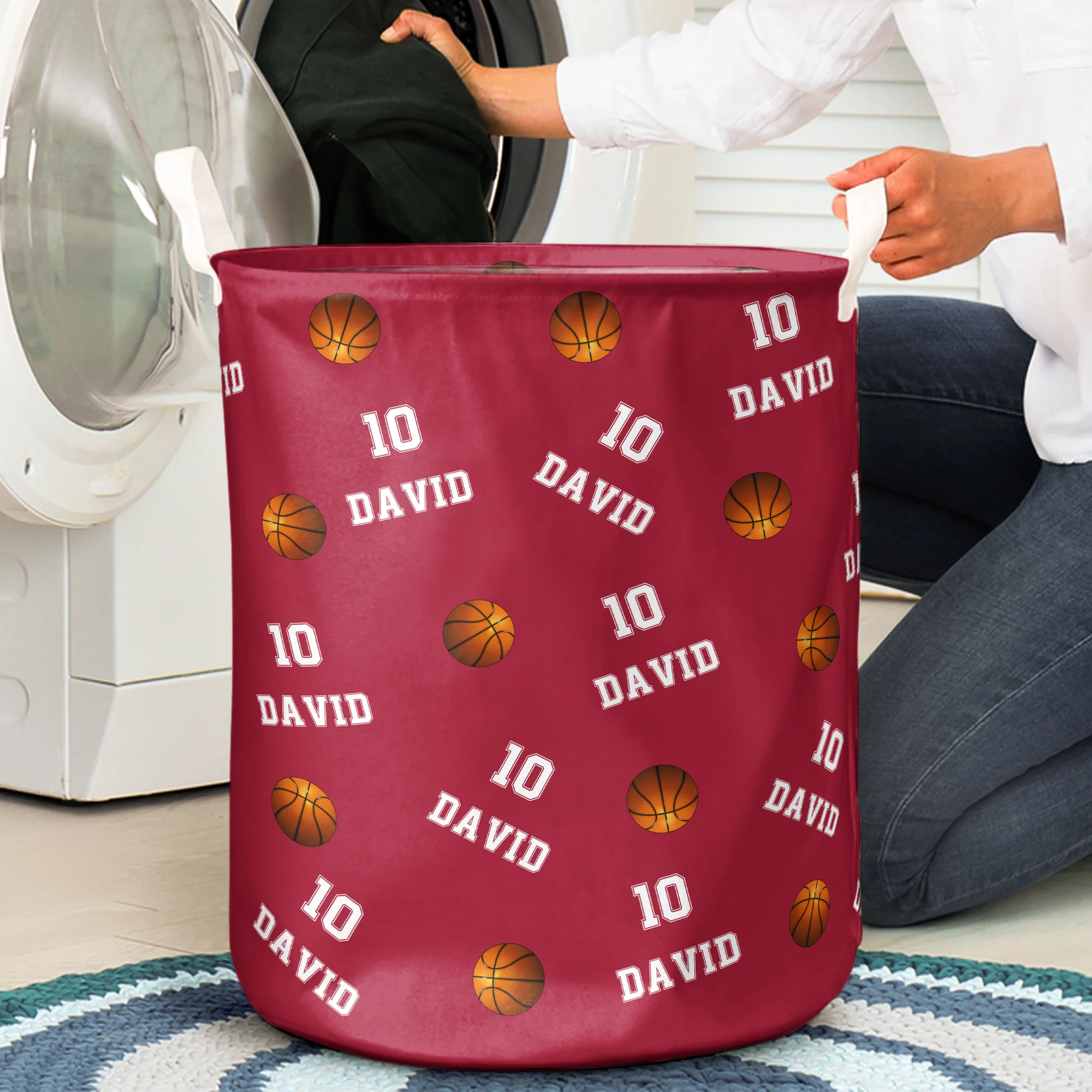 Basketball Custom Name, Number - Personalized Laundry Storage Basket - Image 3