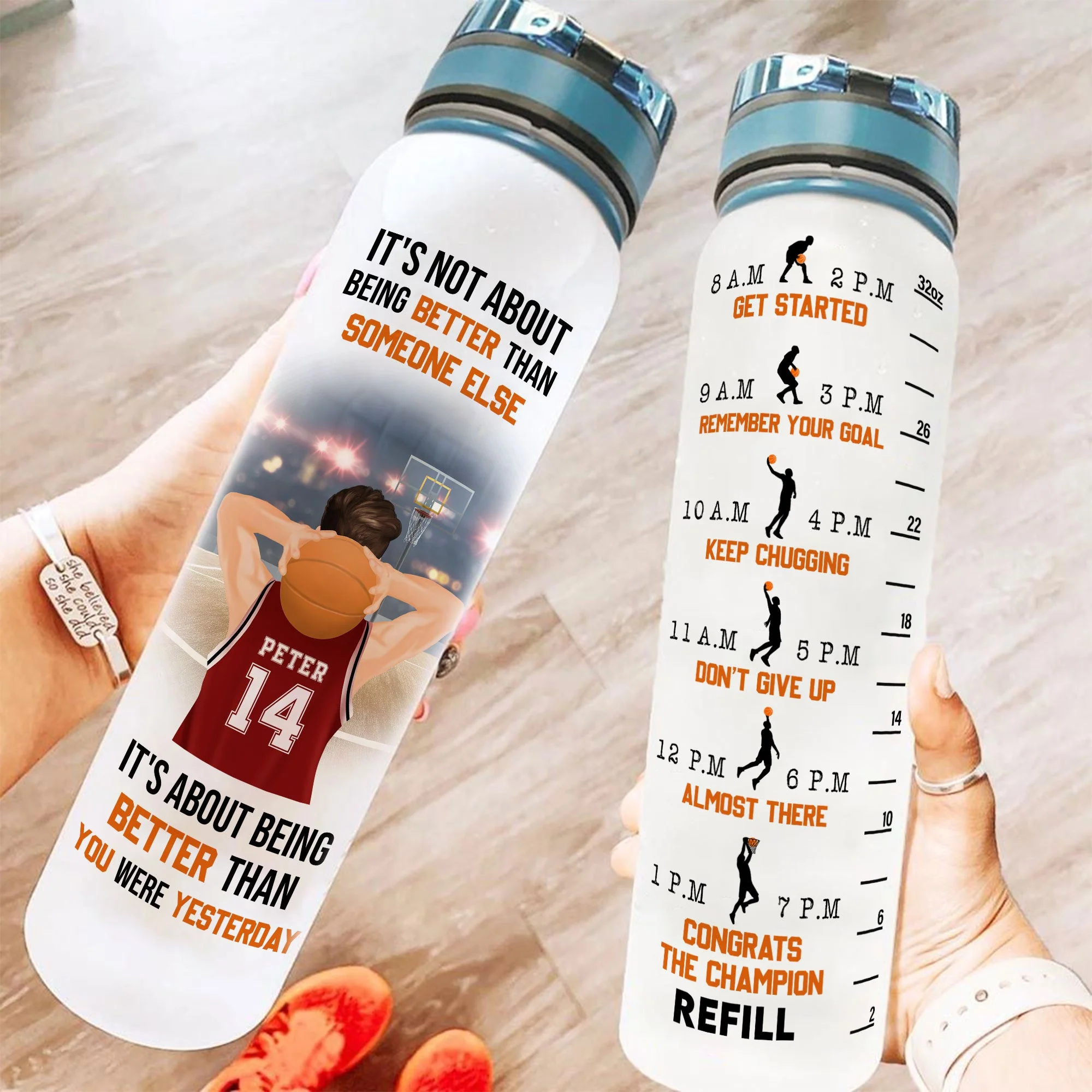 Basketball Inspiration - Personalized Water Bottle With Time Marker - Birthday, Motivation Gift For Basketball Players, Friends, Coach, Teammate - Image 2