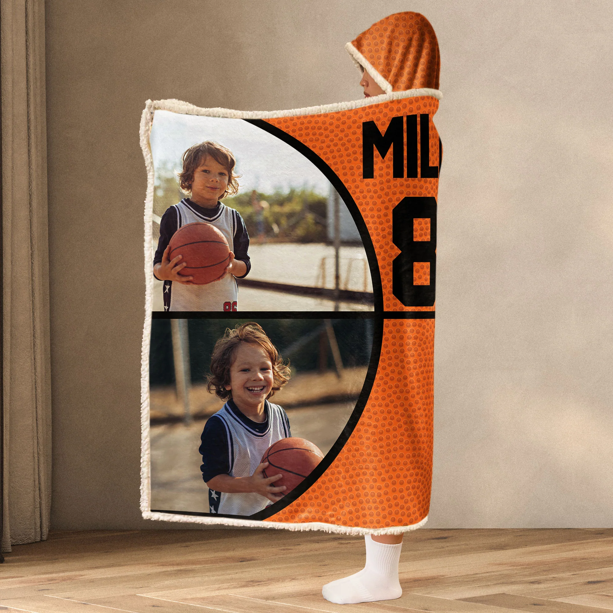Basketball Lovers Gift For Son, Daughter - Personalized Photo Wearable Blanket Hoodie - Image 2