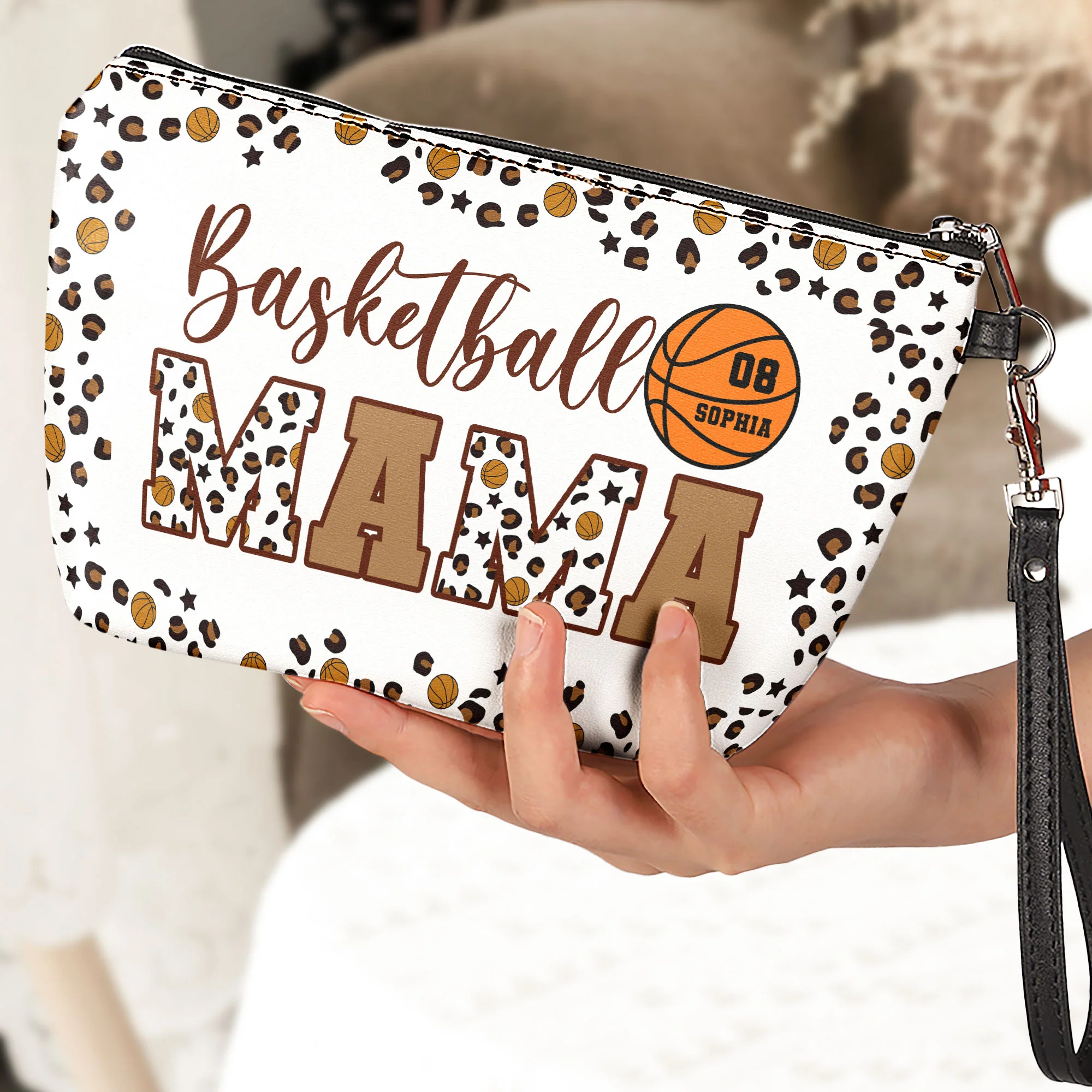 Basketball Mama Leopard Pattern - Personalized Cosmetic Bag - Image 3