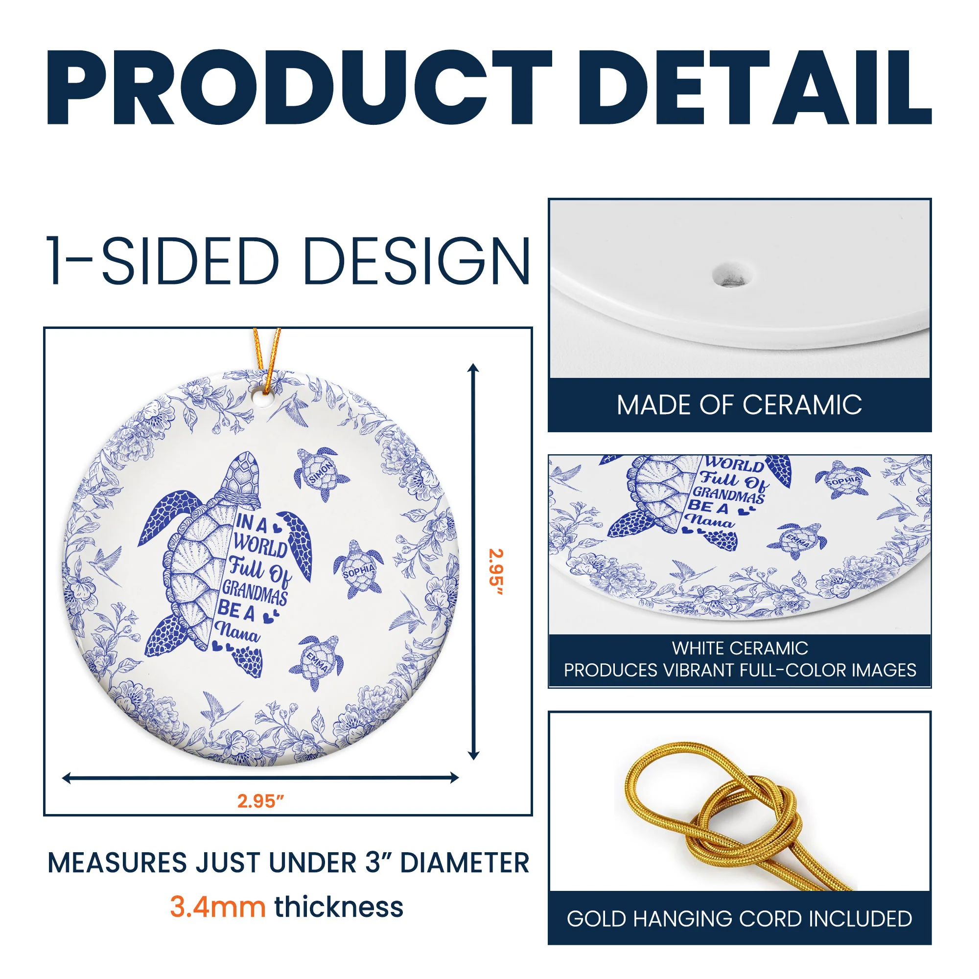Be A Nana Turle Version Toile De Jouy - Personalized Ceramic Ornament - Image 5