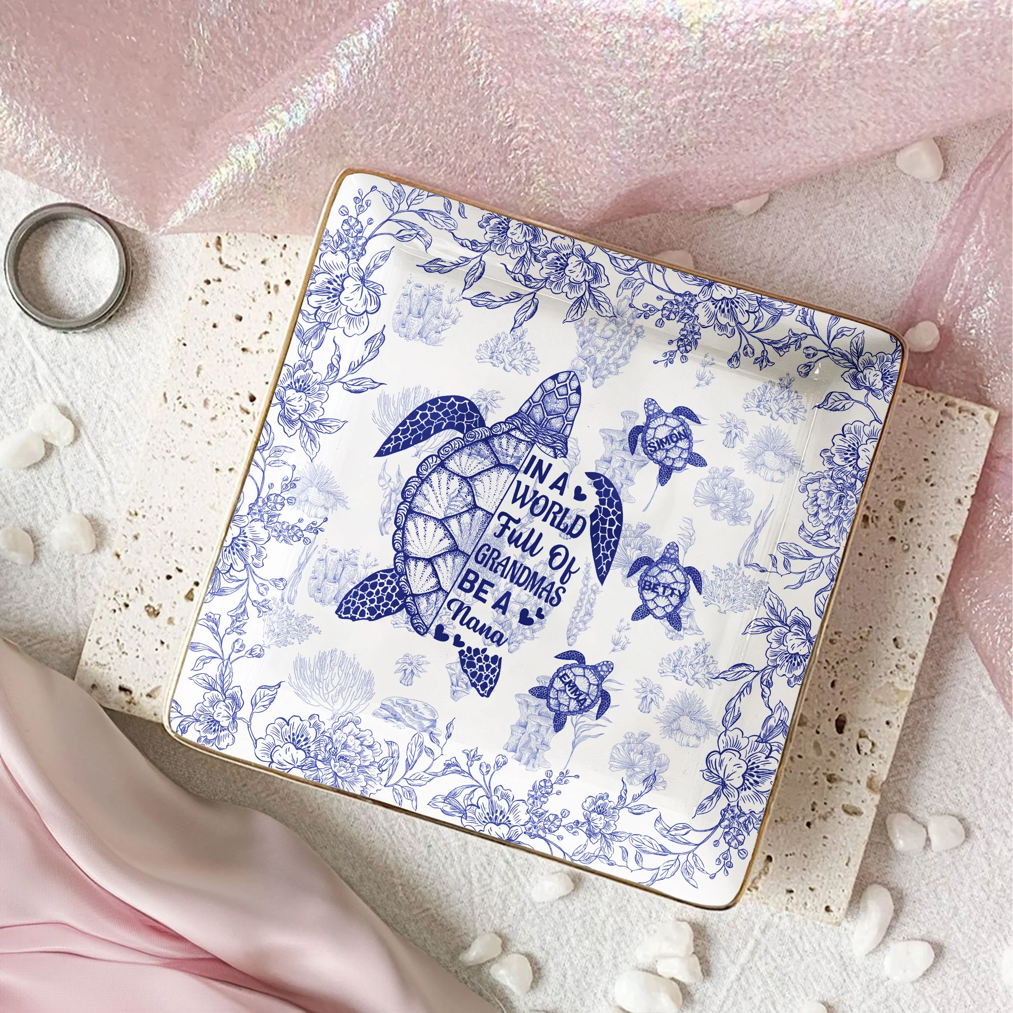 Be A Nana Turle Version Toile De Jouy - Personalized Jewelry Dish - Image 2