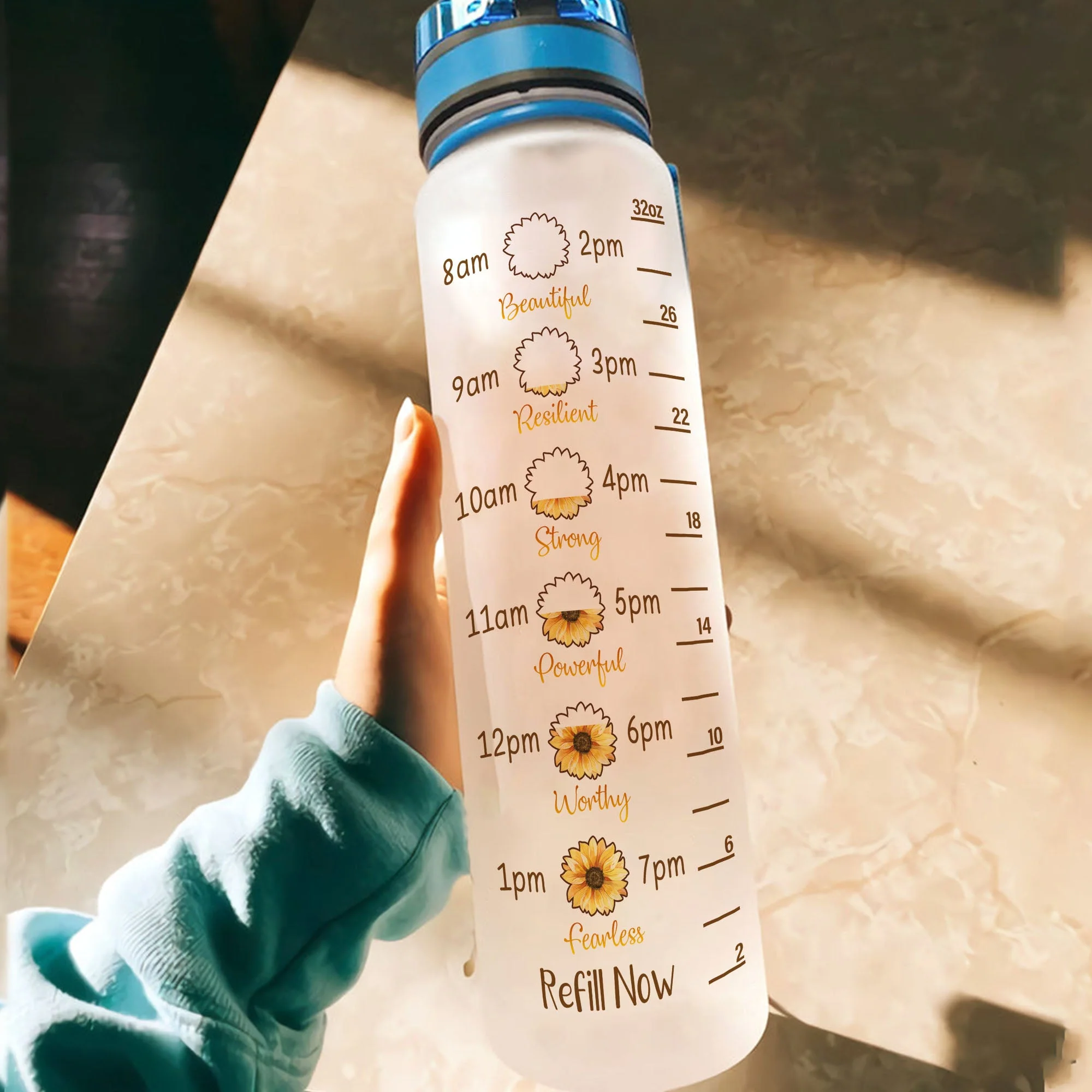 Be A Sunflower Cause You Are Awesome - Personalized Water Tracker Bottle - Image 4