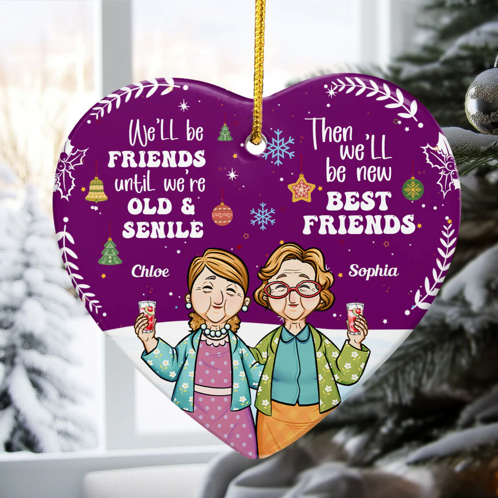 Be Friends 'Till We're Senile - Personalized Heart Shaped Ceramic Ornament - Image 5
