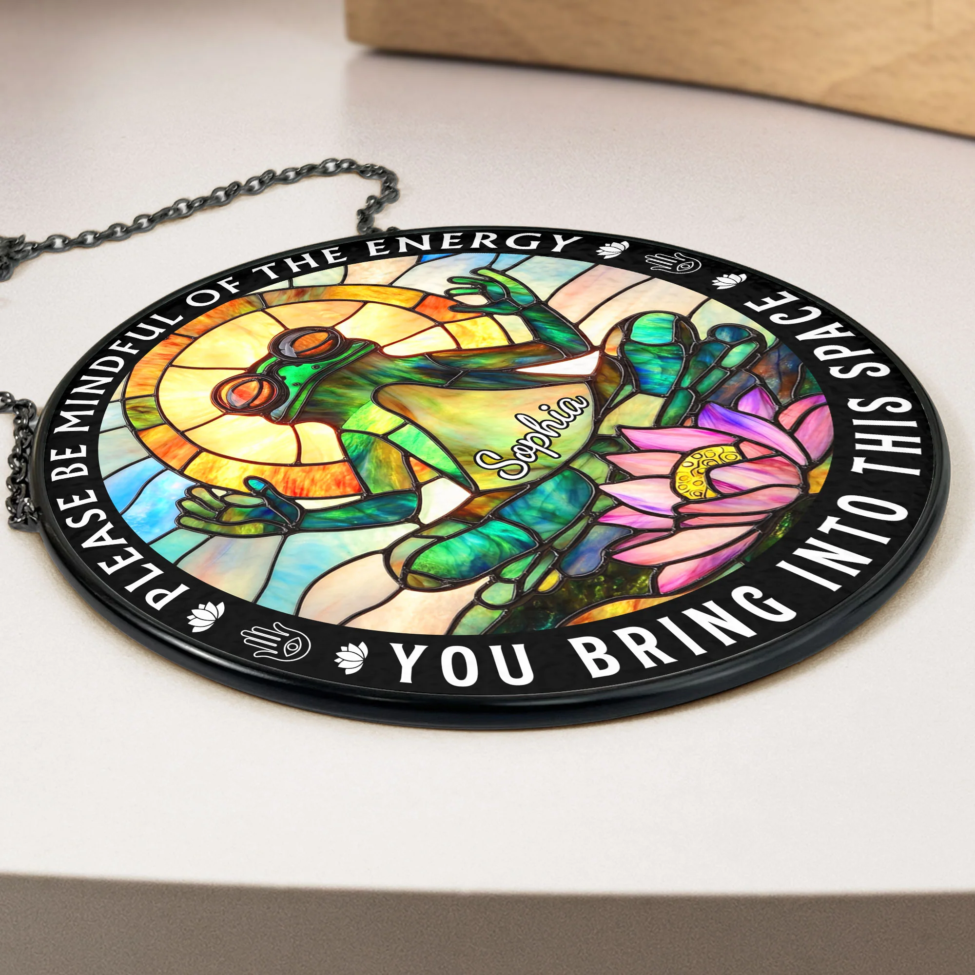 Be Mindful Of The Energy - Personalized Stained Glass Window Hanging Suncatcher - Image 3