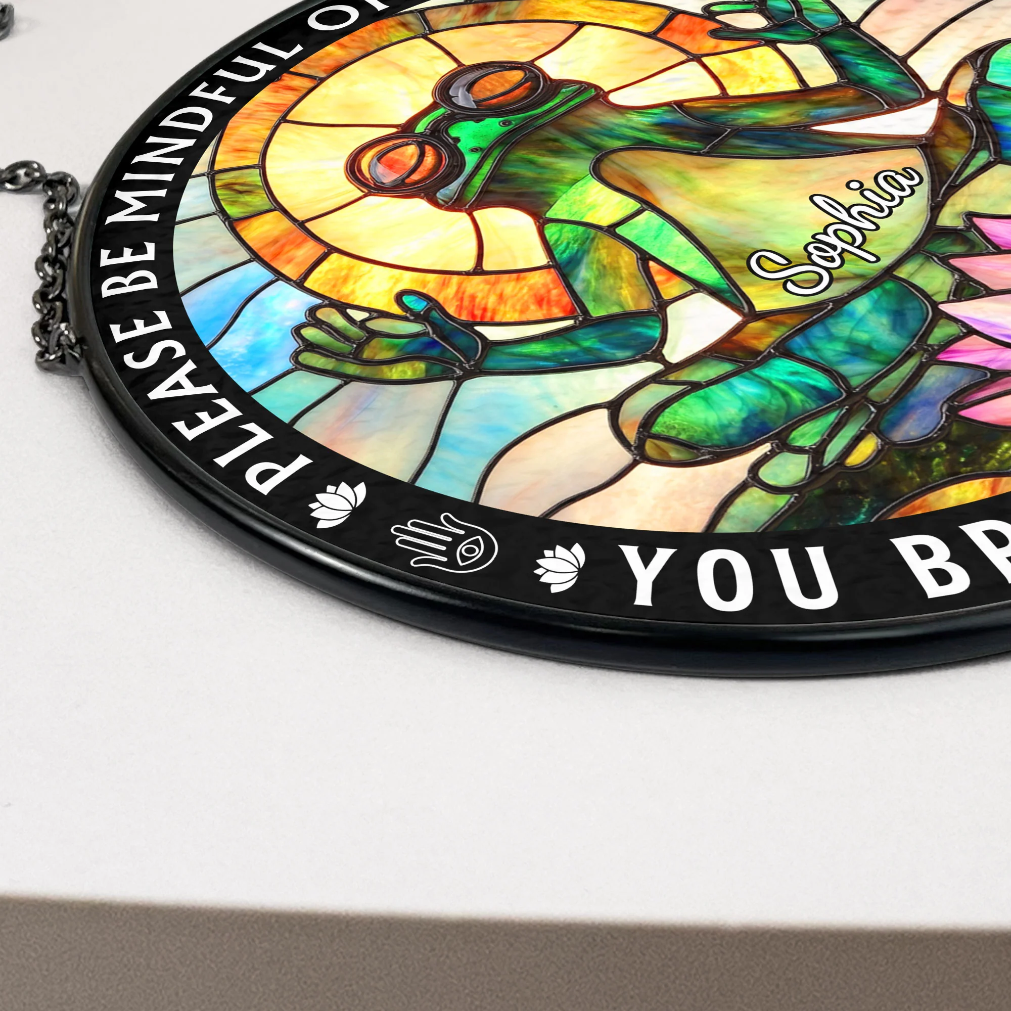 Be Mindful Of The Energy - Personalized Stained Glass Window Hanging Suncatcher - Image 4