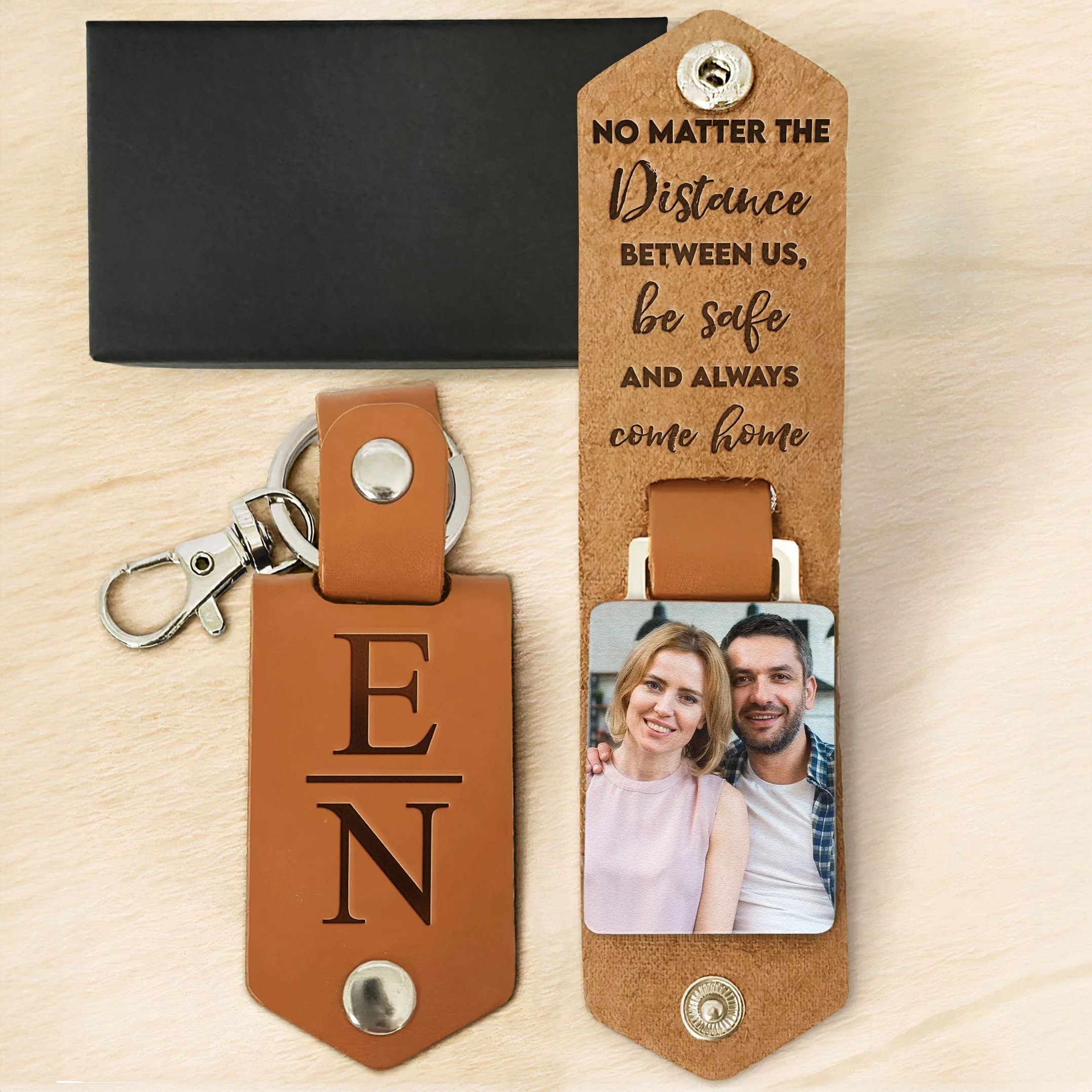 Be Safe And Always Come Home - Personalized Leather Photo Keychain - Image 5