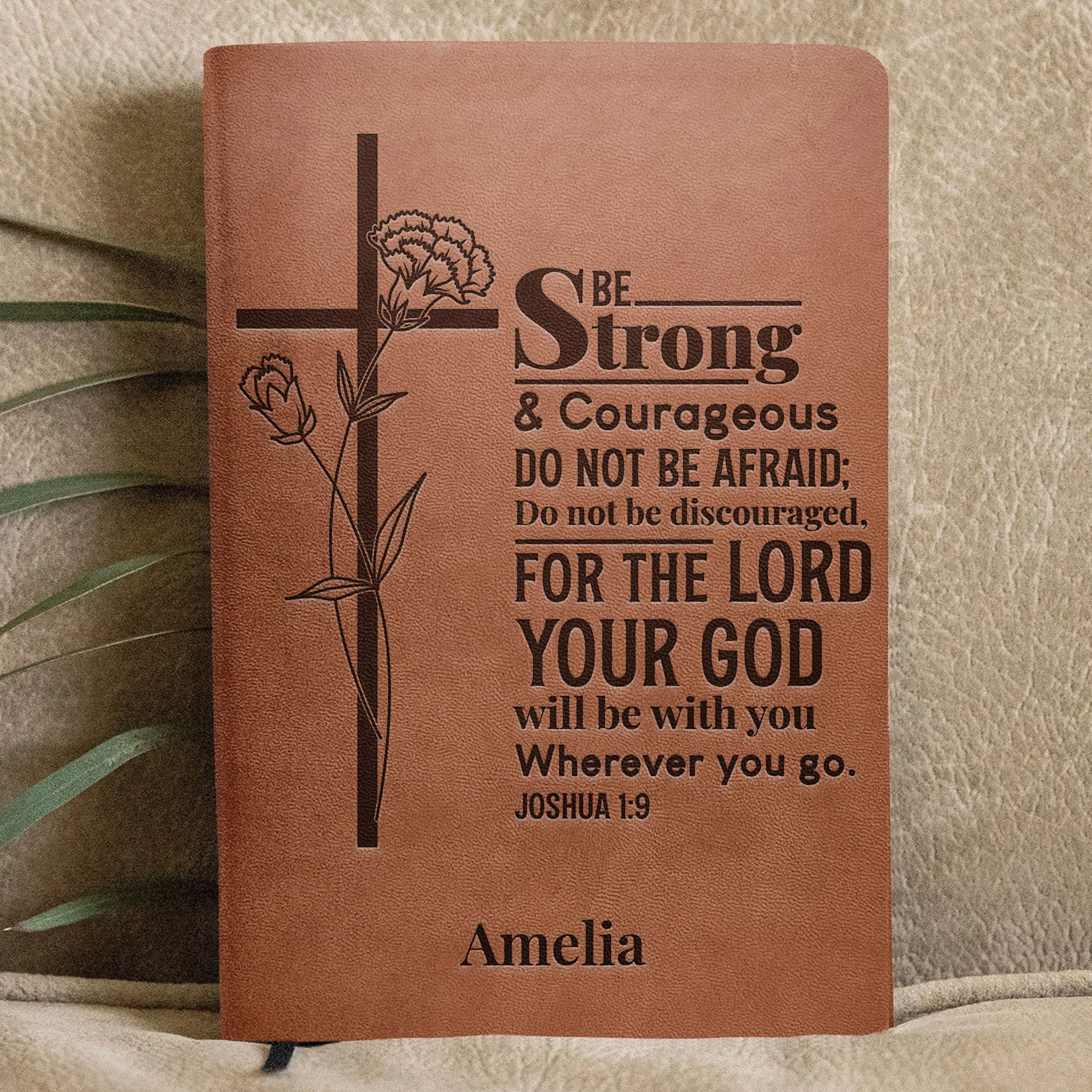 Be Strong And Courageous Christian Gift Bible Journal - Personalized Leather Journal - Image 3